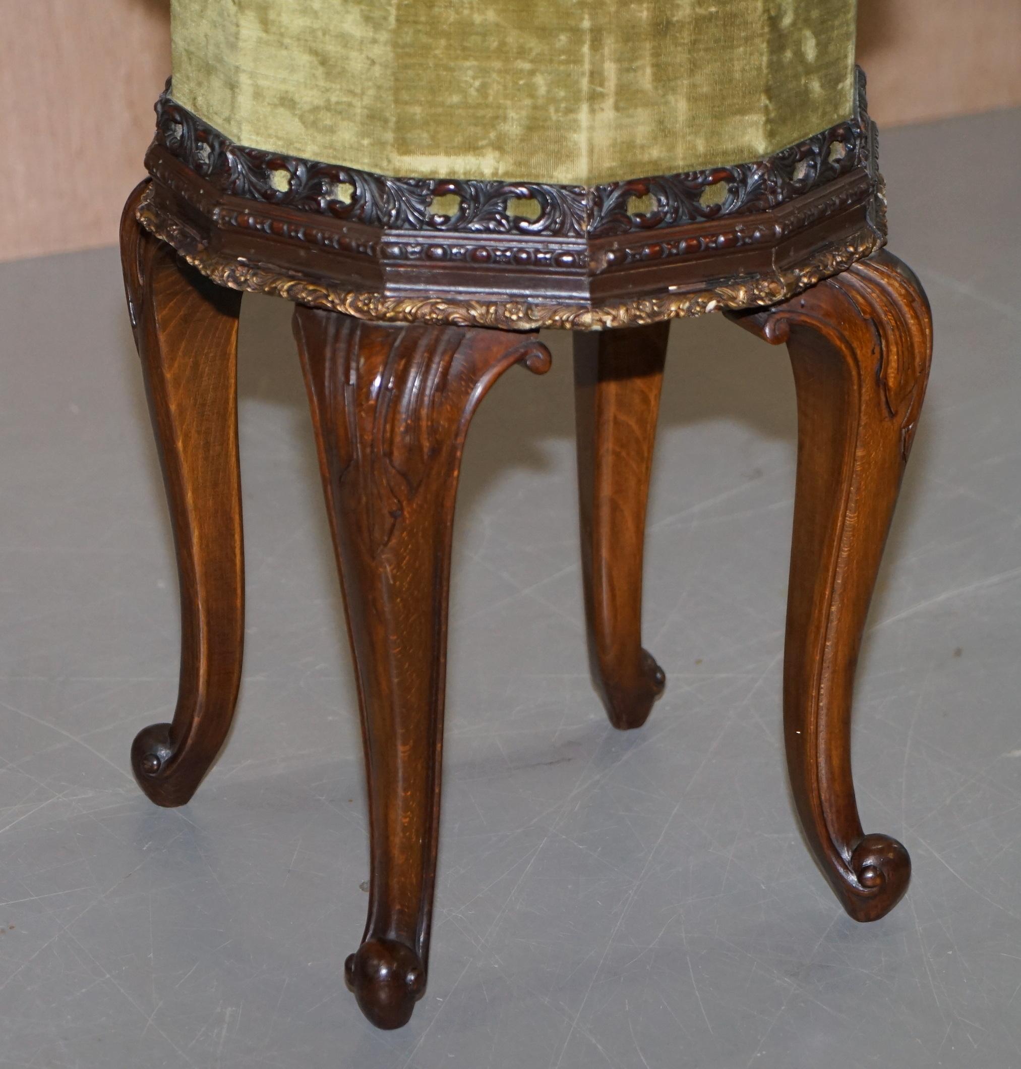 Sublime Pair of Antique circa 1860 Hardwood Carved Side Lamp Tables Velvet Tops For Sale 1