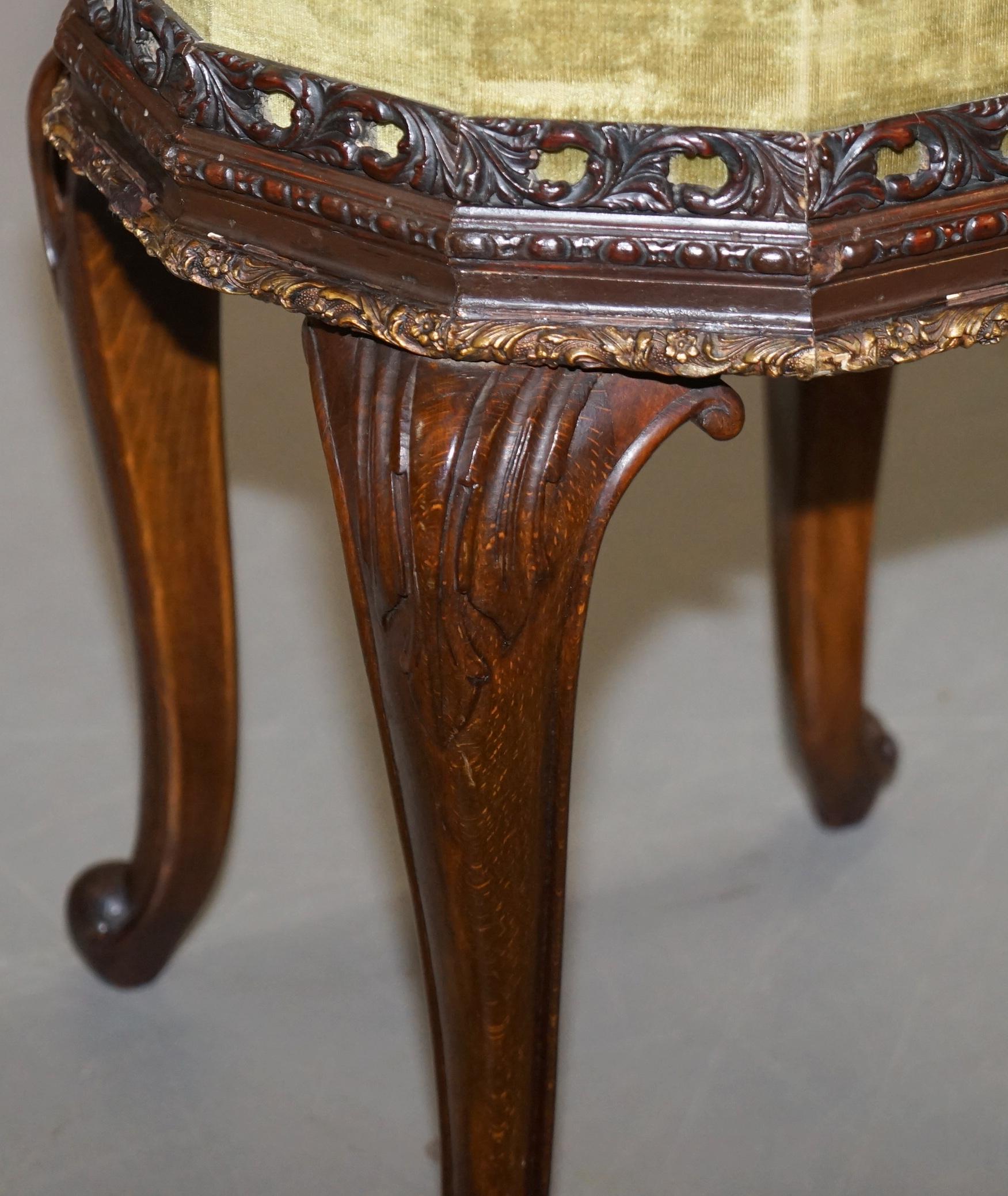 Sublime Pair of Antique circa 1860 Hardwood Carved Side Lamp Tables Velvet Tops For Sale 2