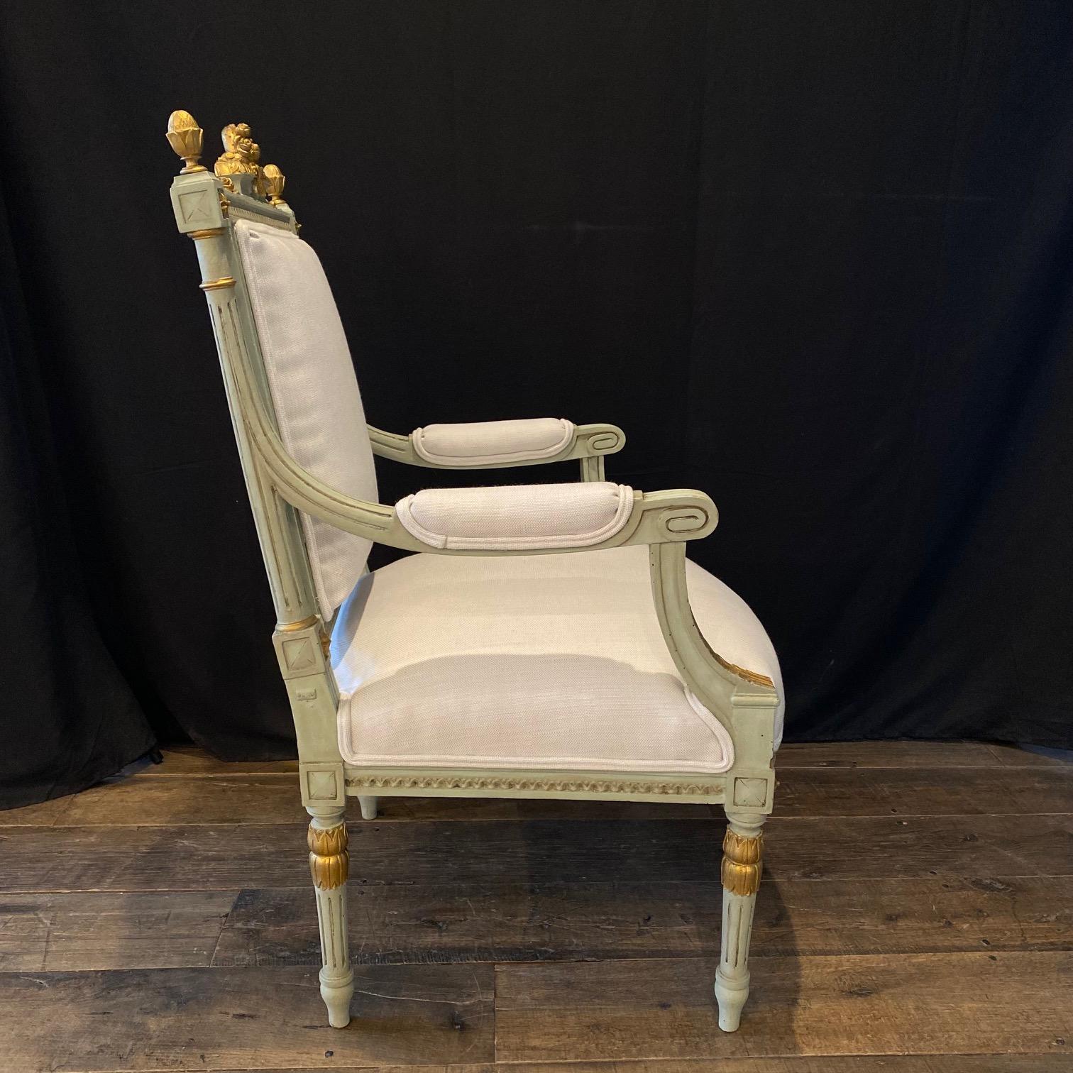 Sublime Pair of Antique French Neoclassical Armchairs Newly Upholstered 1