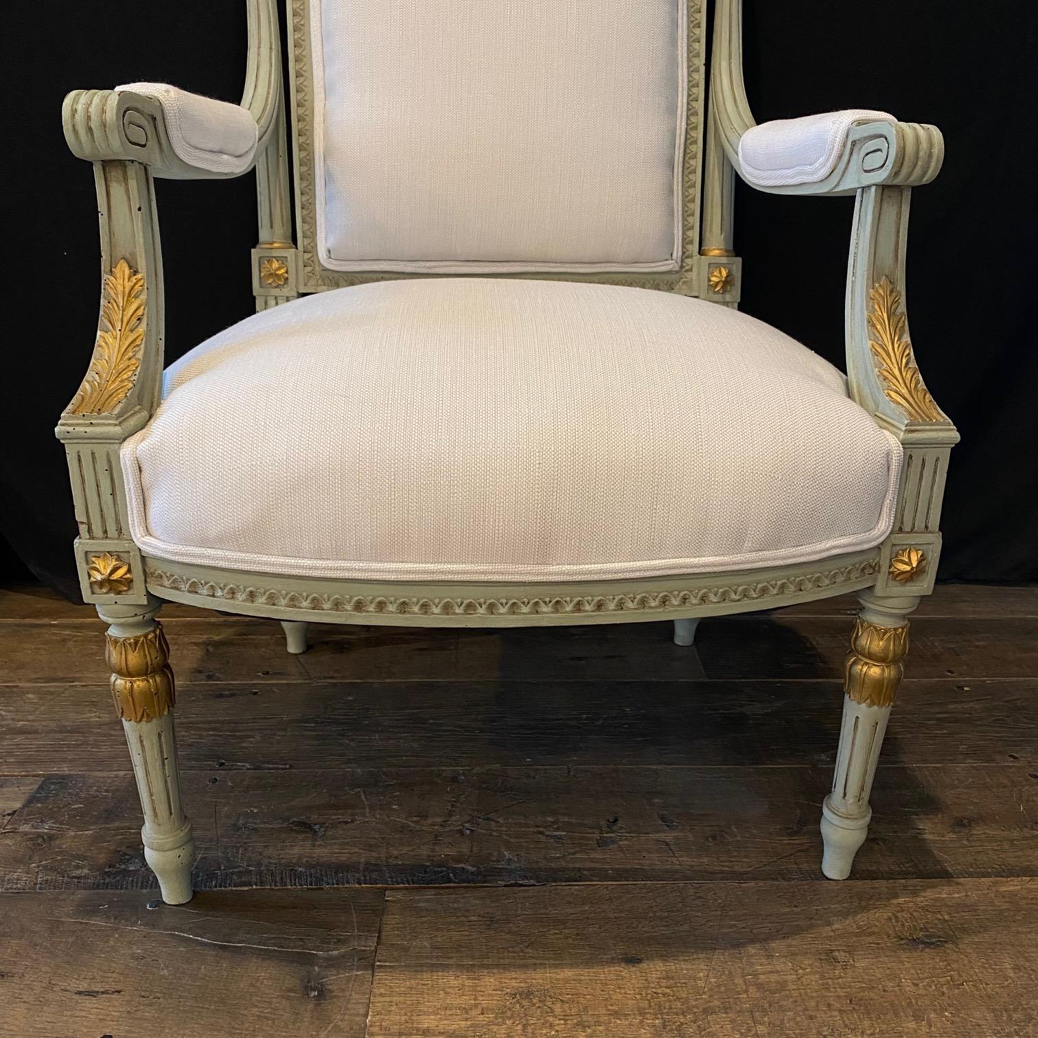 Sublime Pair of Antique French Neoclassical Armchairs Newly Upholstered 2