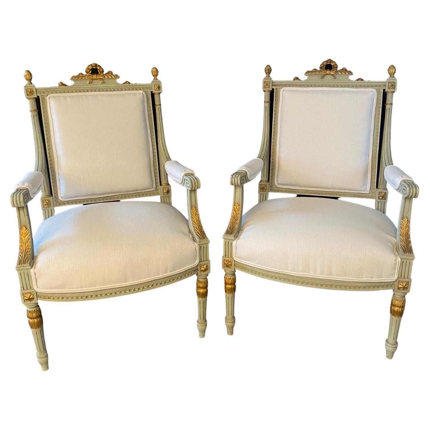 Sublime Pair of Antique French Neoclassical Armchairs Newly Upholstered