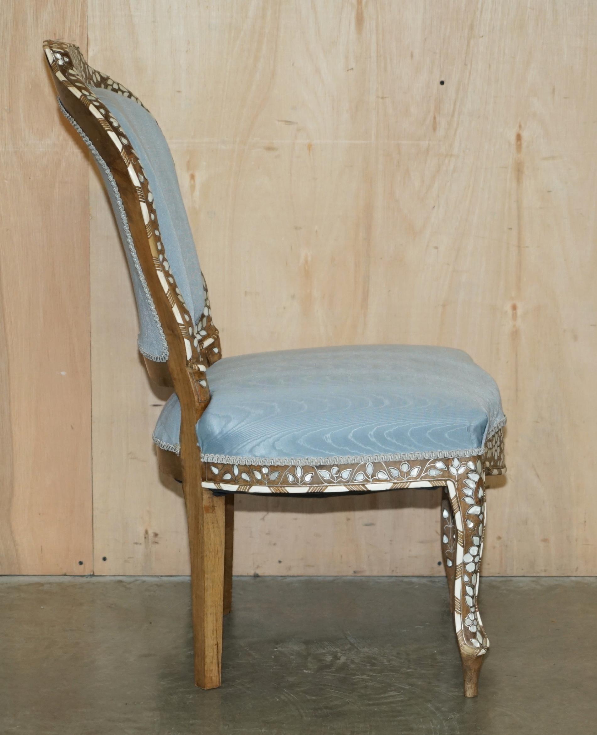 SUBLiME PAIR OF ANTIQUE MOTHER OF PEARL INLAID SIDE CHAIRS WITH HARDWOOD FRAMES For Sale 10