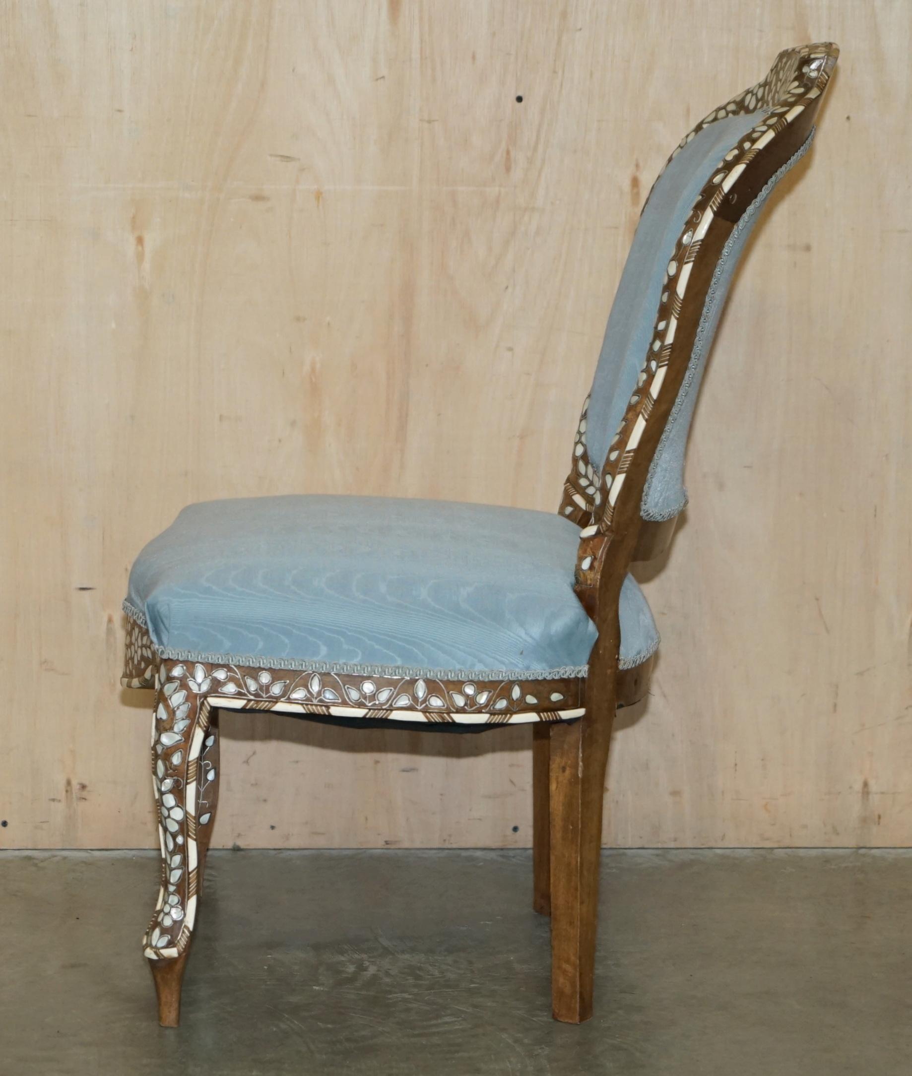 SUBLiME PAIR OF ANTIQUE MOTHER OF PEARL INLAID SIDE CHAIRS WITH HARDWOOD FRAMES For Sale 12
