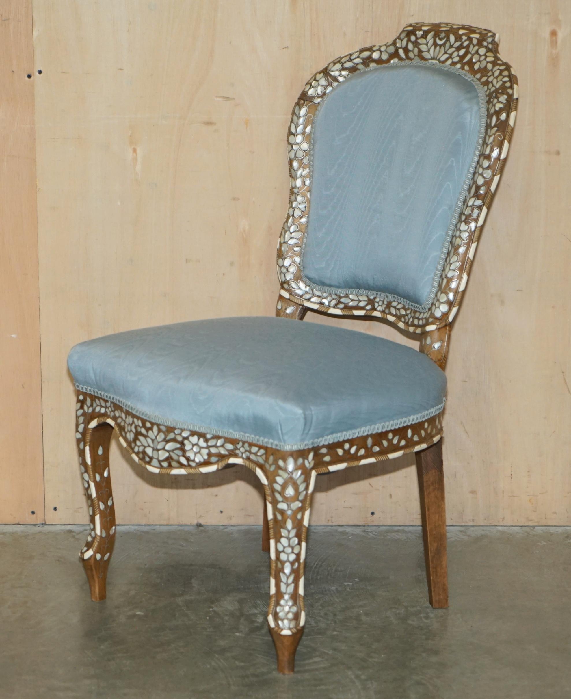 SUBLiME PAIR OF ANTIQUE MOTHER OF PEARL INLAID SIDE CHAIRS WITH HARDWOOD FRAMES For Sale 13