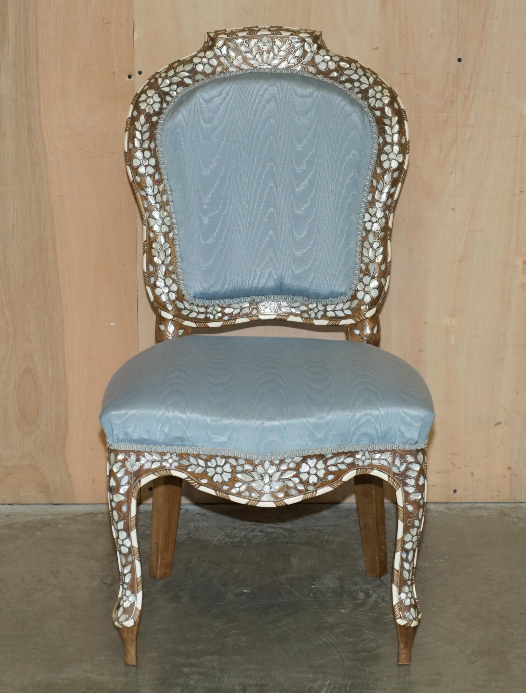 High Victorian SUBLiME PAIR OF ANTIQUE MOTHER OF PEARL INLAID SIDE CHAIRS WITH HARDWOOD FRAMES For Sale