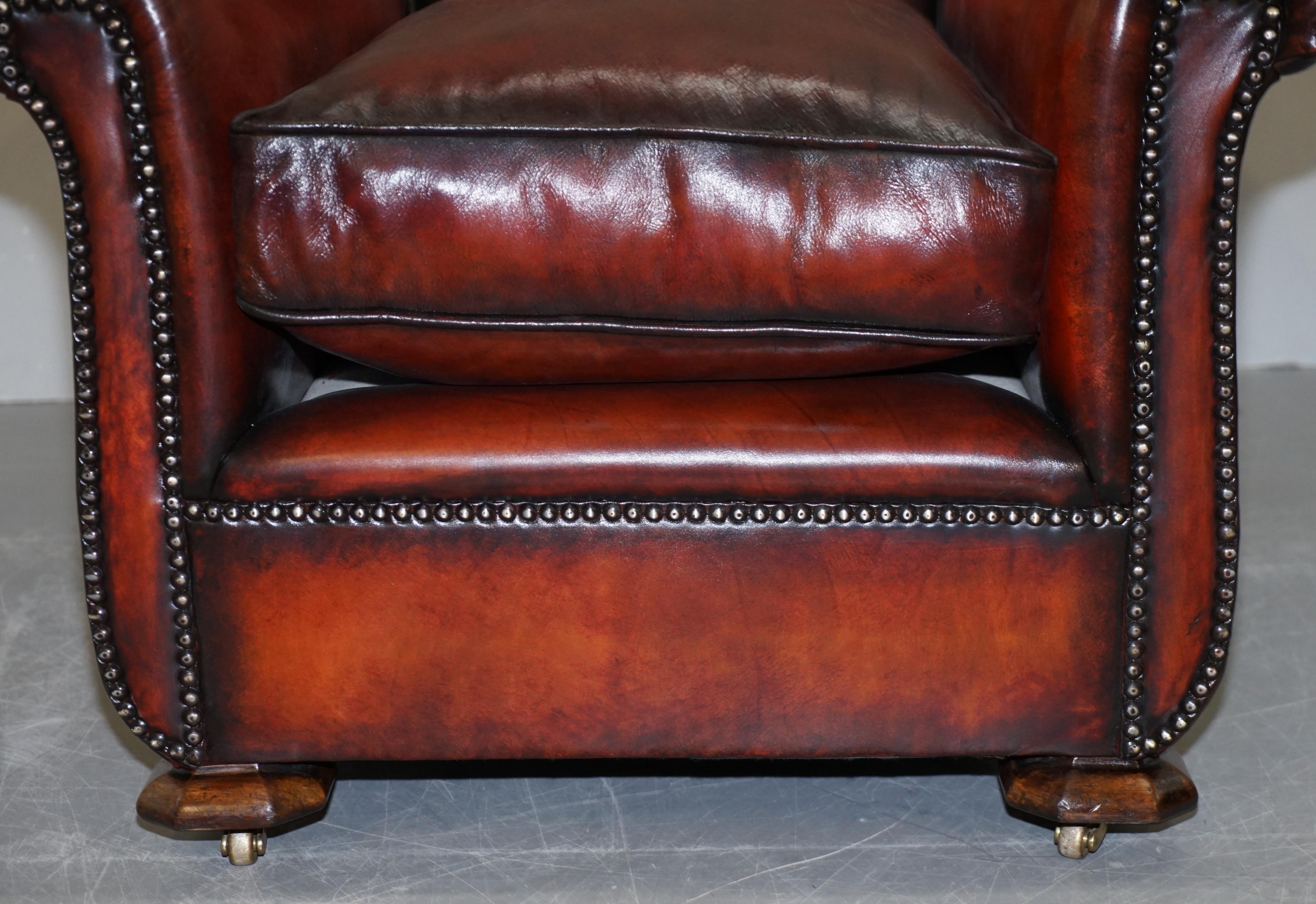 Sublime Pair of Art Deco Fully Restored Whisky Brown Leather Club Armchairs 5