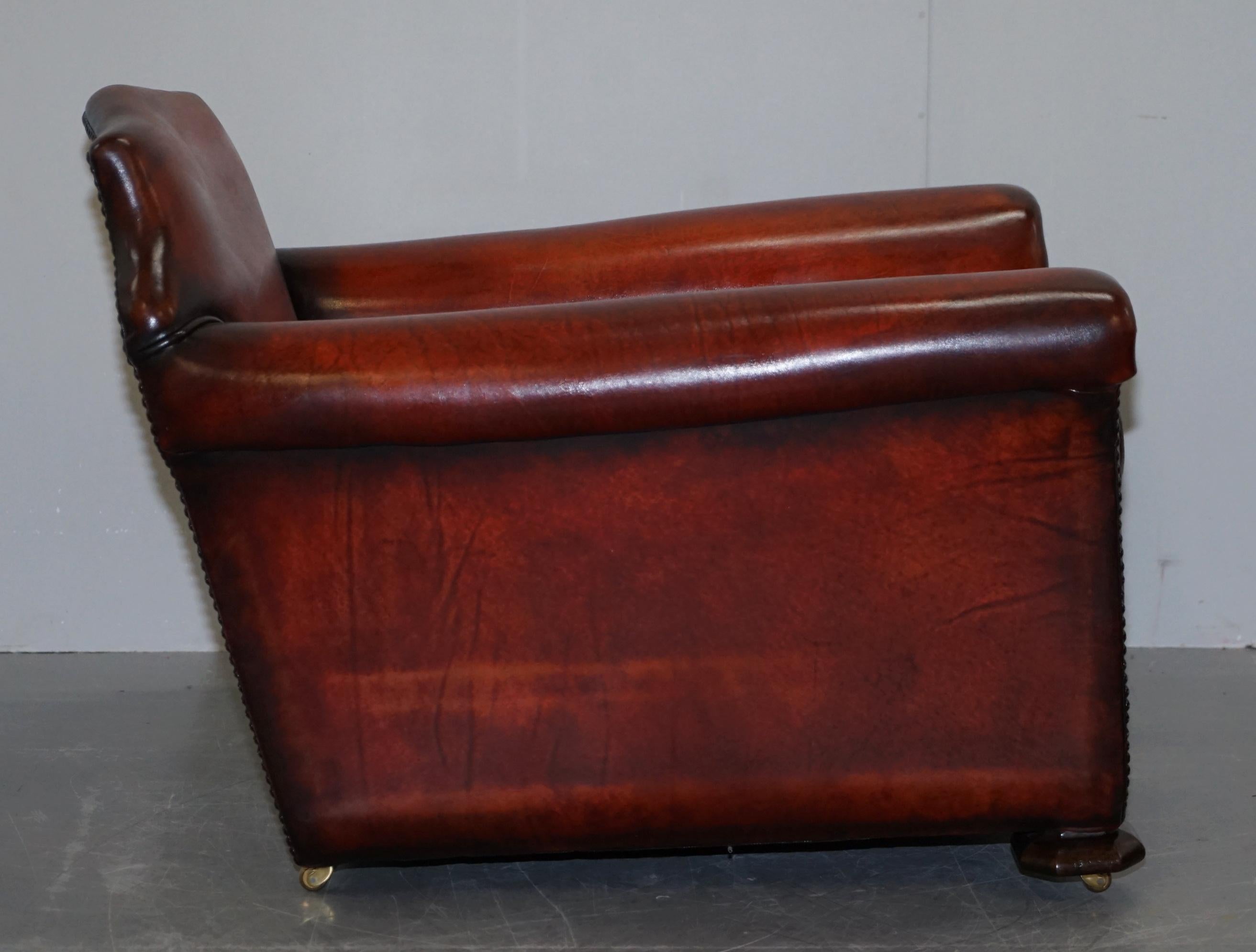 Sublime Pair of Art Deco Fully Restored Whisky Brown Leather Club Armchairs 6