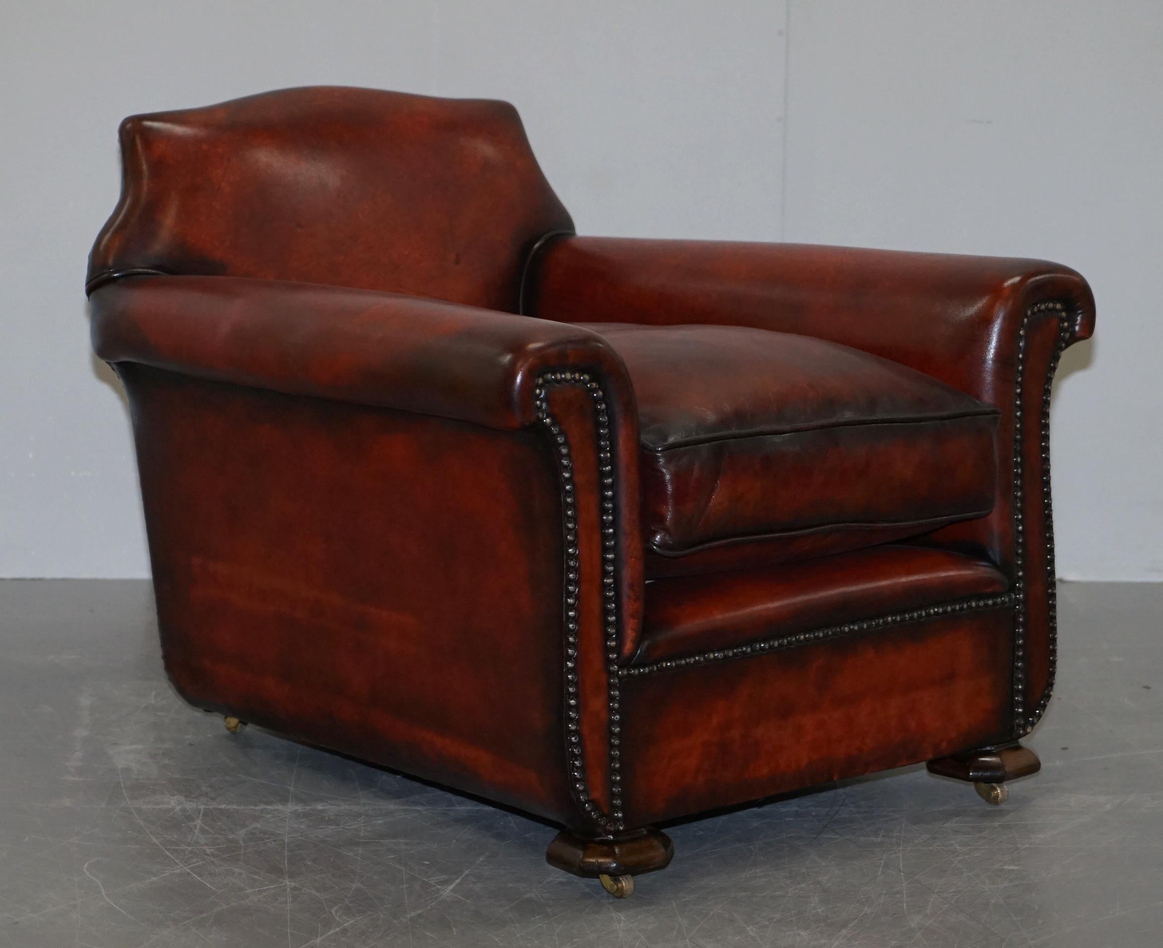 Sublime Pair of Art Deco Fully Restored Whisky Brown Leather Club Armchairs 8