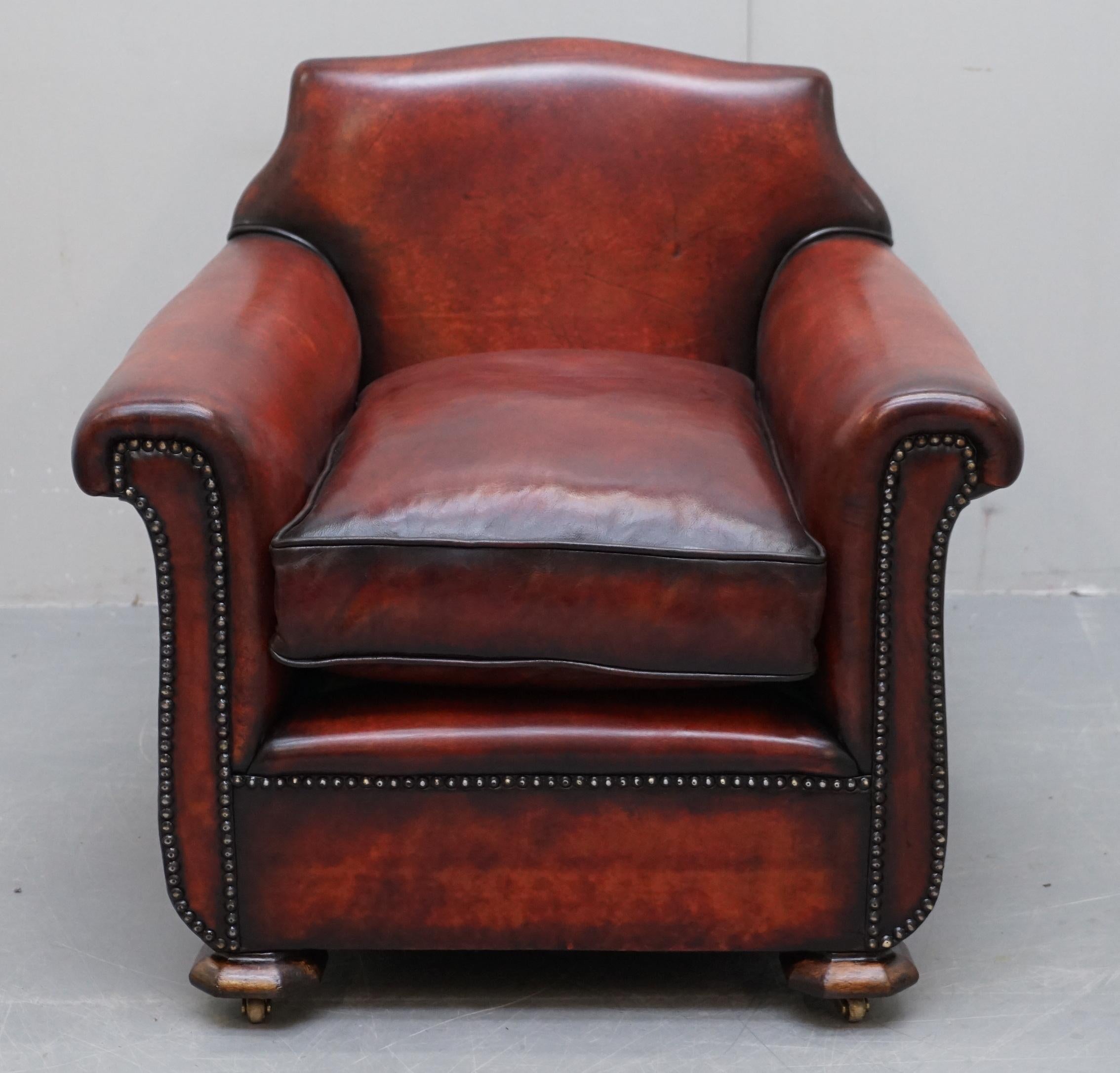 Sublime Pair of Art Deco Fully Restored Whisky Brown Leather Club Armchairs 9
