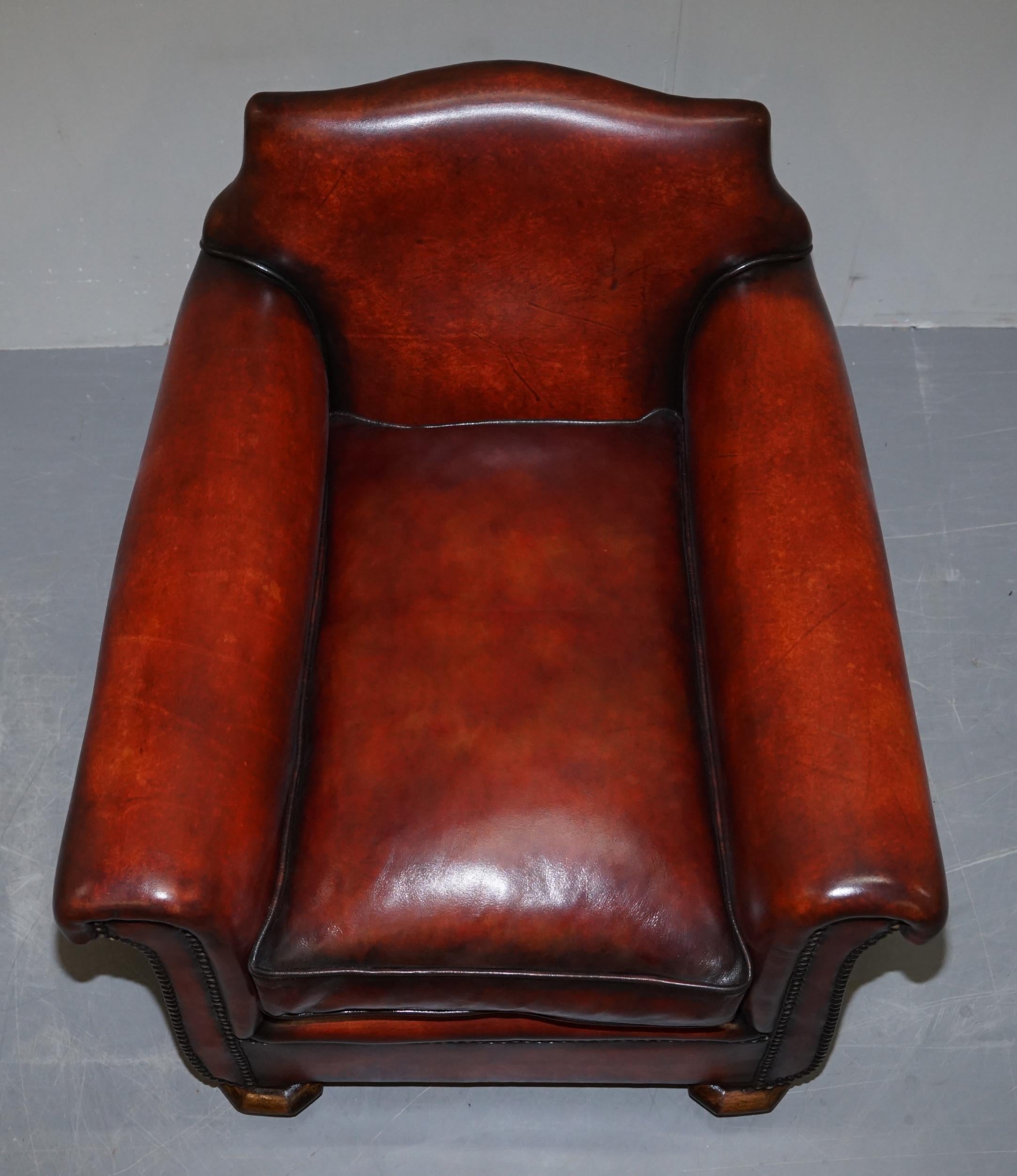 Sublime Pair of Art Deco Fully Restored Whisky Brown Leather Club Armchairs 10