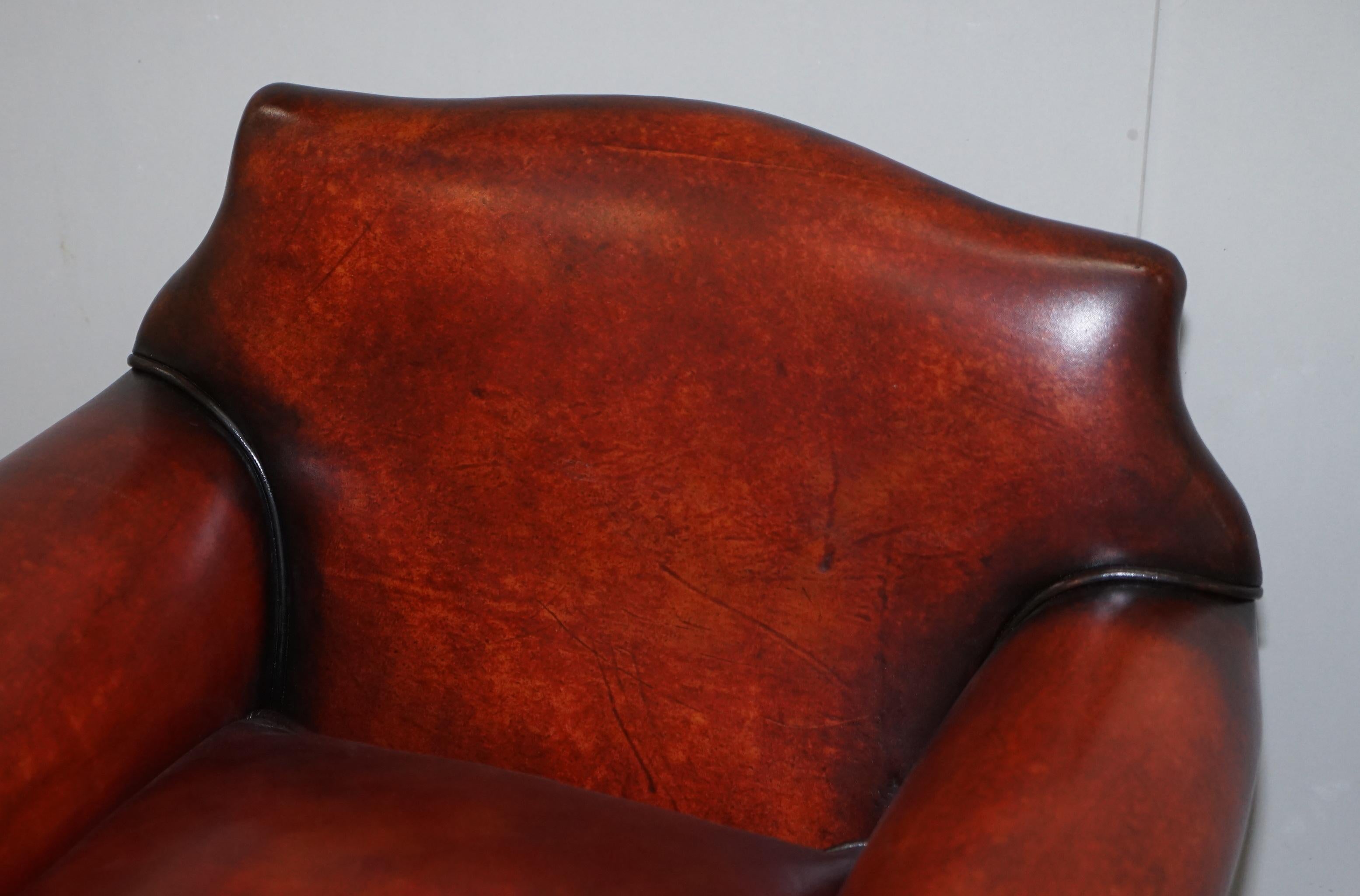 Sublime Pair of Art Deco Fully Restored Whisky Brown Leather Club Armchairs 11
