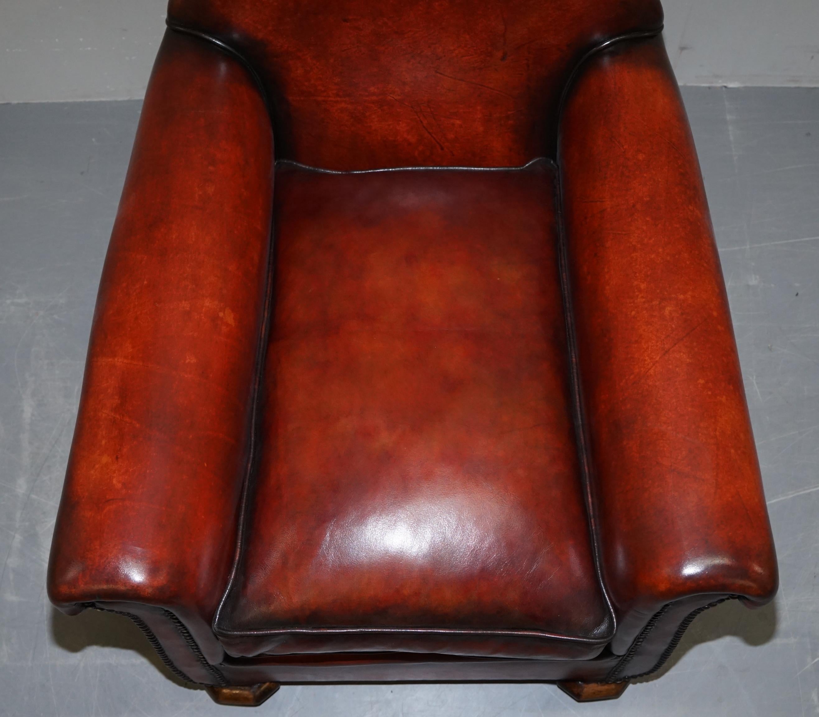 Sublime Pair of Art Deco Fully Restored Whisky Brown Leather Club Armchairs 12