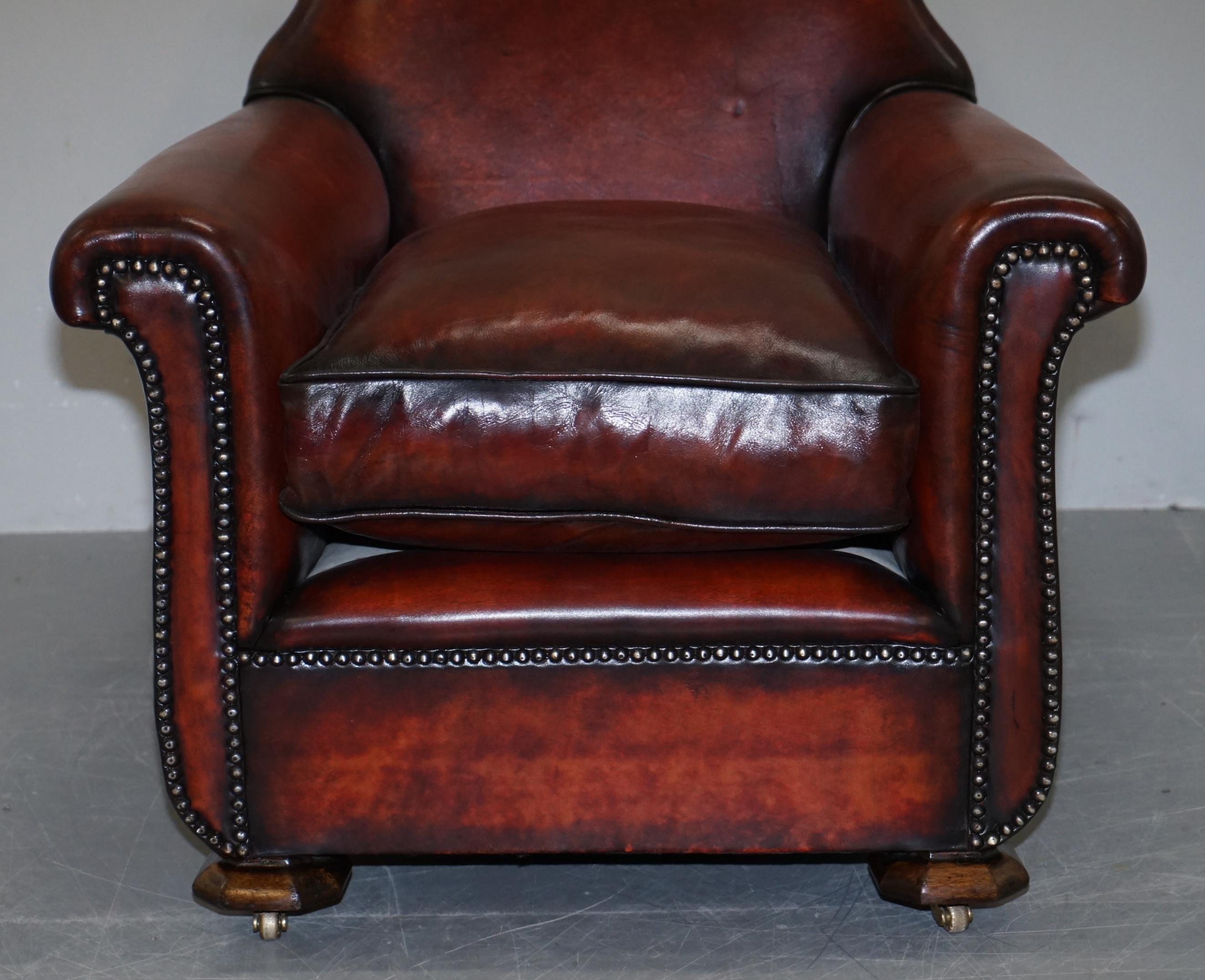 Sublime Pair of Art Deco Fully Restored Whisky Brown Leather Club Armchairs 14