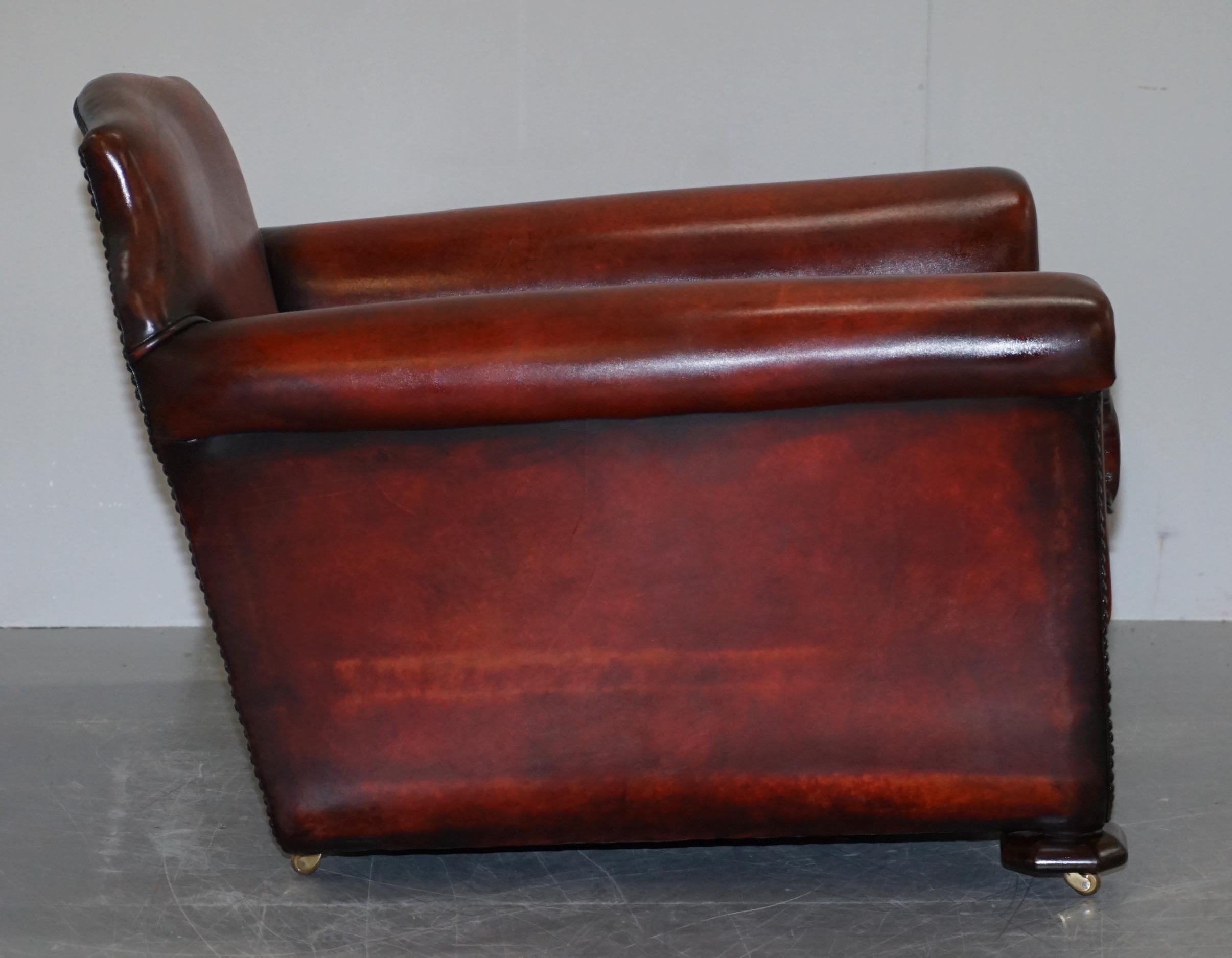 Sublime Pair of Art Deco Fully Restored Whisky Brown Leather Club Armchairs 15