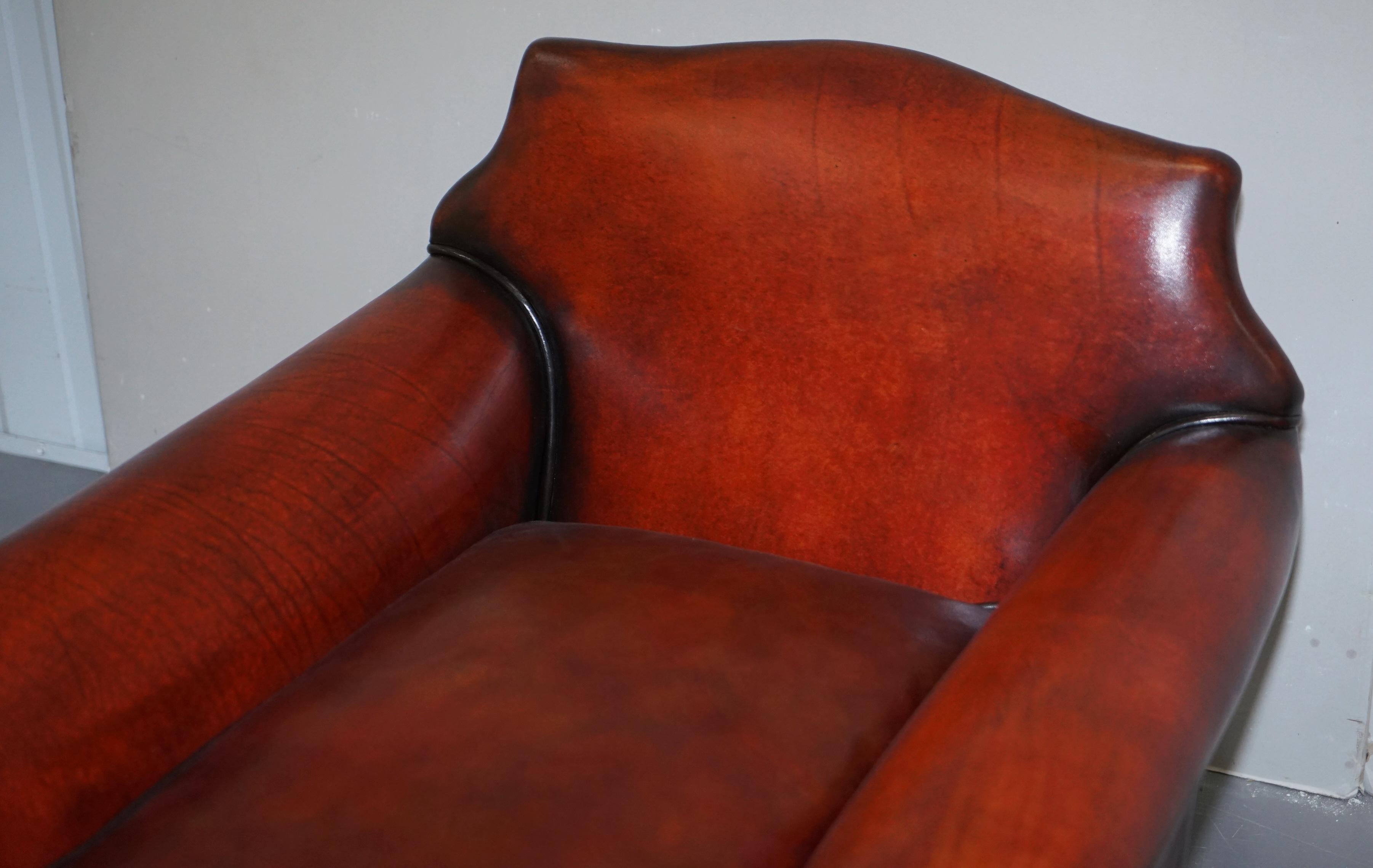 Hand-Crafted Sublime Pair of Art Deco Fully Restored Whisky Brown Leather Club Armchairs