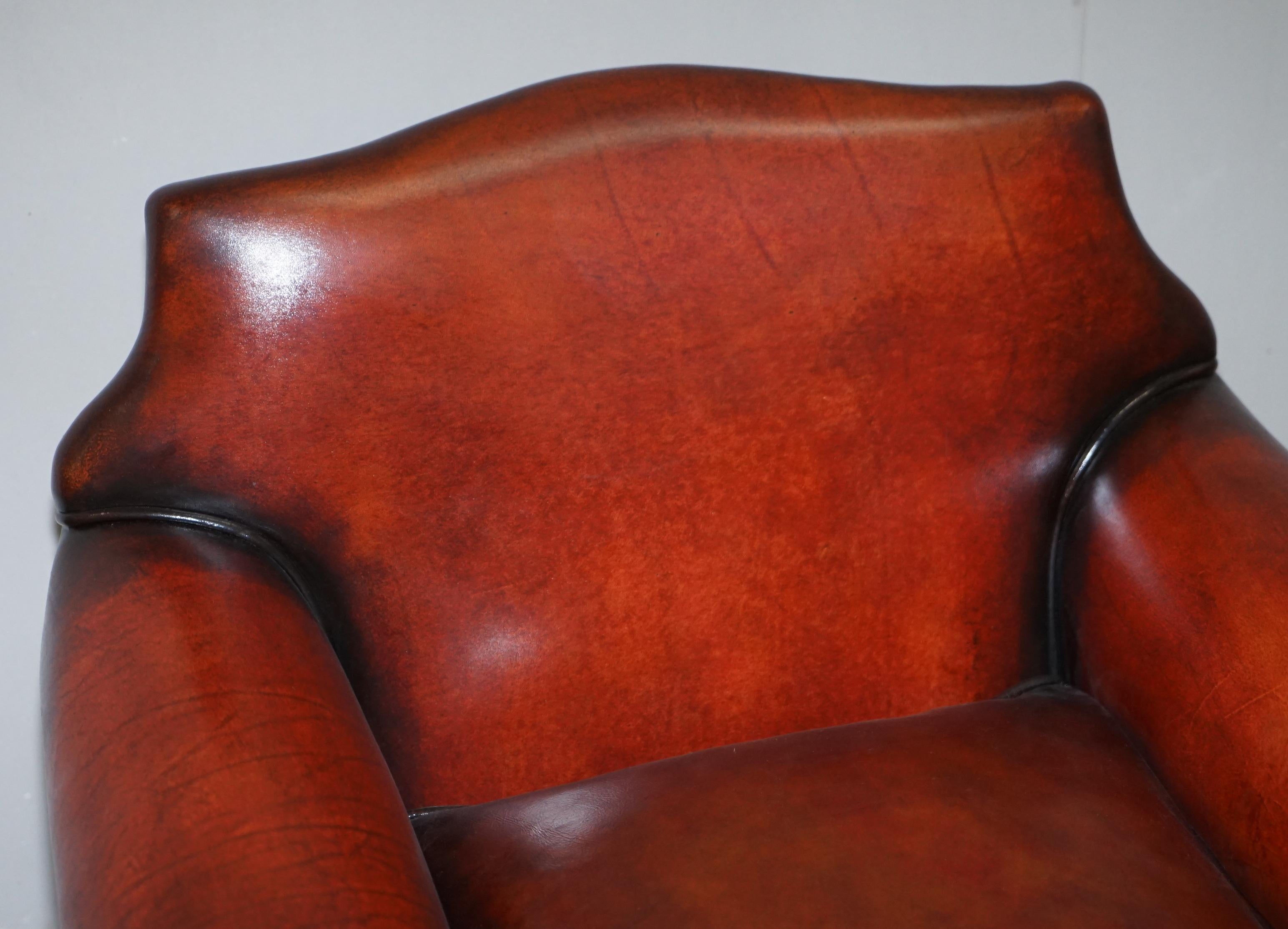 20th Century Sublime Pair of Art Deco Fully Restored Whisky Brown Leather Club Armchairs