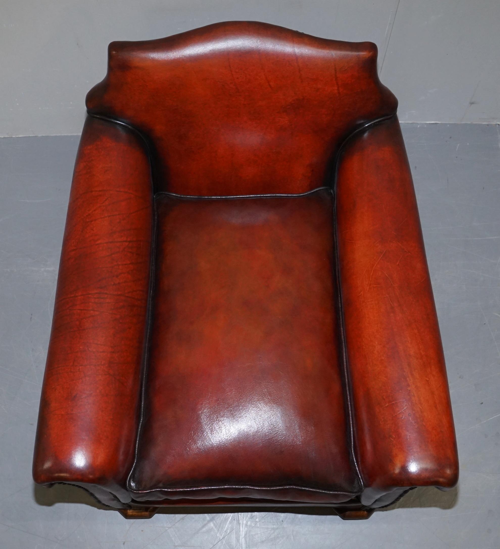 Sublime Pair of Art Deco Fully Restored Whisky Brown Leather Club Armchairs 1