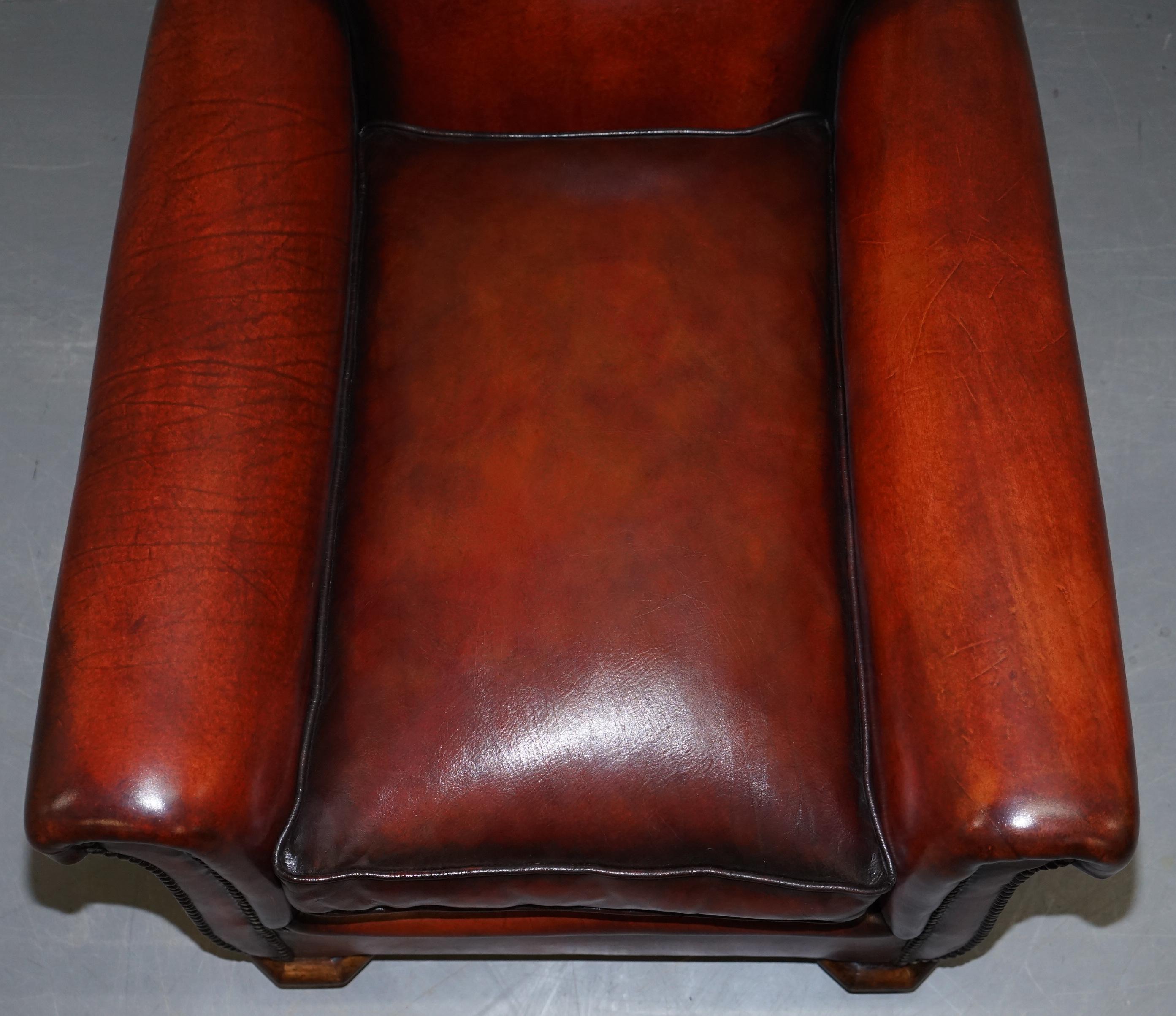 Sublime Pair of Art Deco Fully Restored Whisky Brown Leather Club Armchairs 2