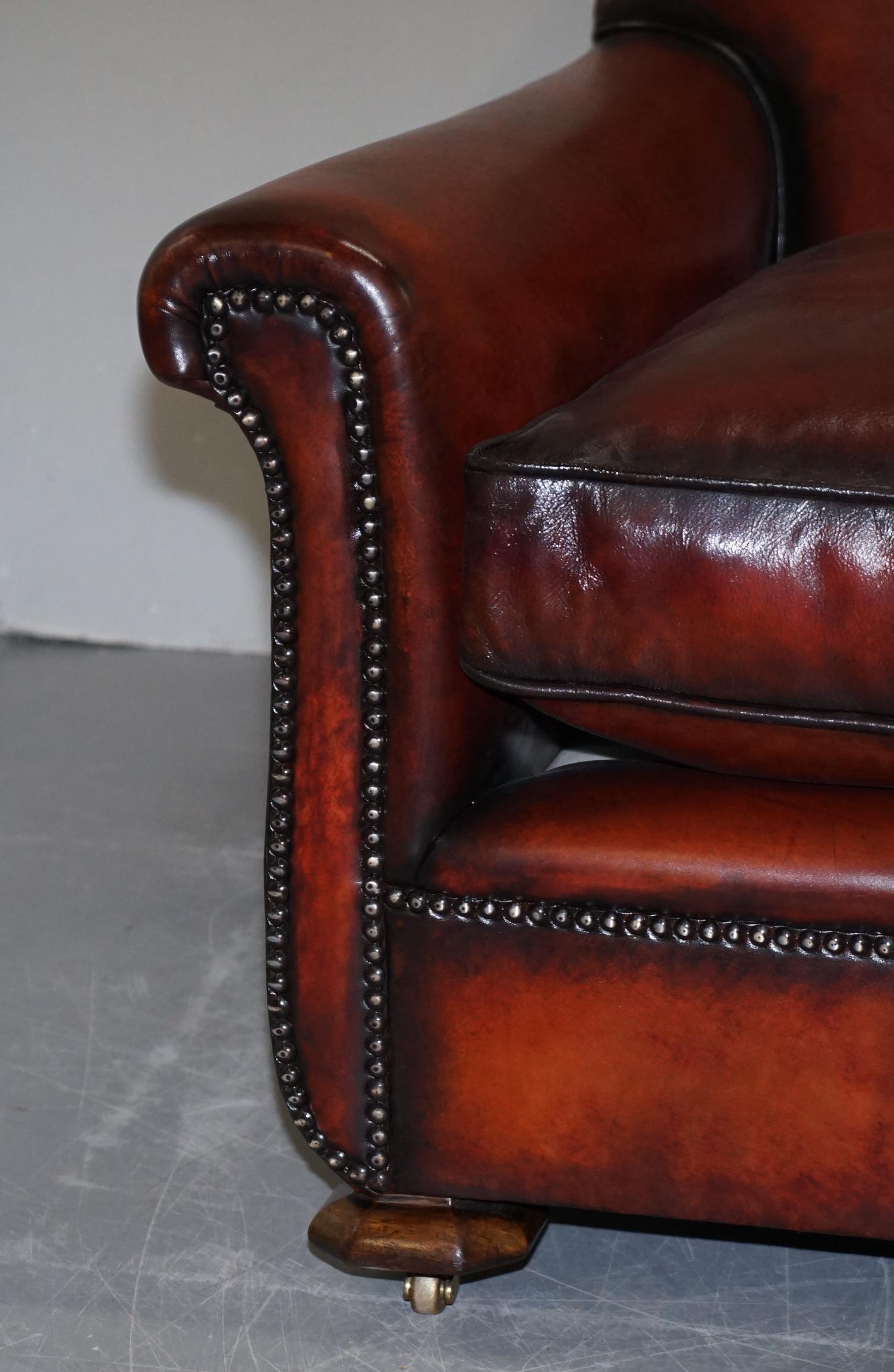 Sublime Pair of Art Deco Fully Restored Whisky Brown Leather Club Armchairs 3