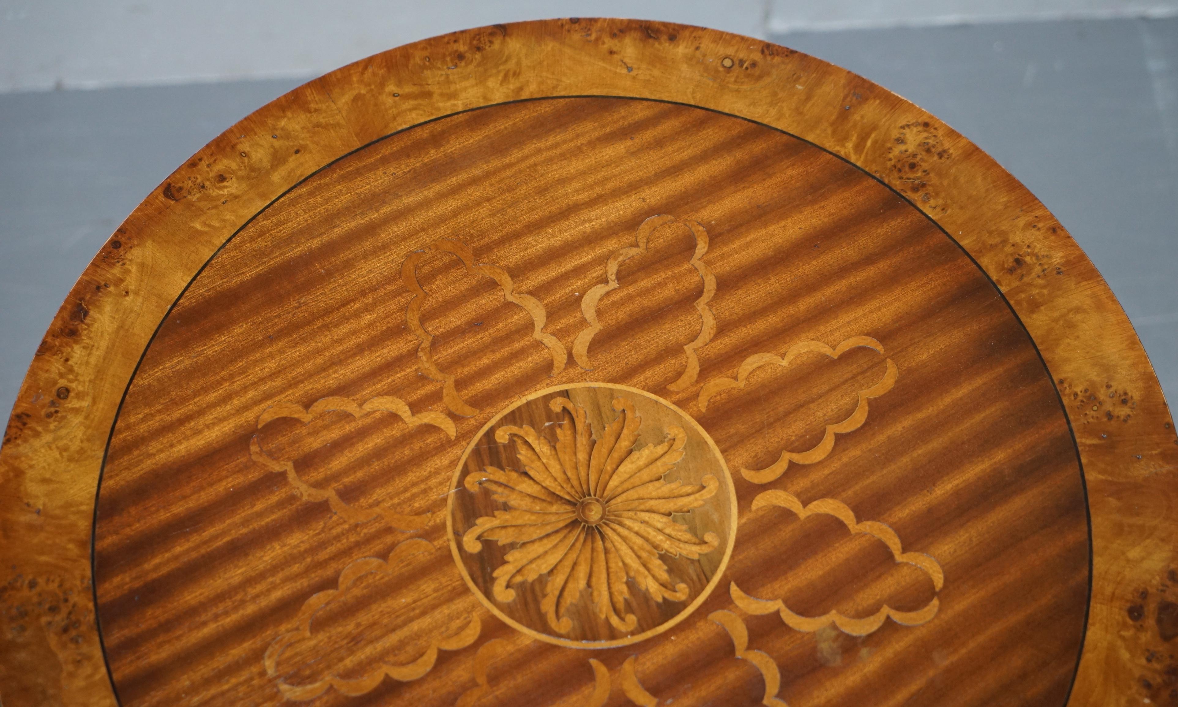 Sublime Pair of Burr Walnut Marquetry Inlay Large Side Tables Lion Paw Castors For Sale 10