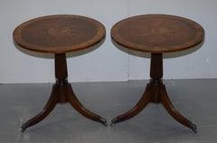 Sublime Pair of Burr Walnut Marquetry Inlay Large Side Tables Lion Paw Castors
