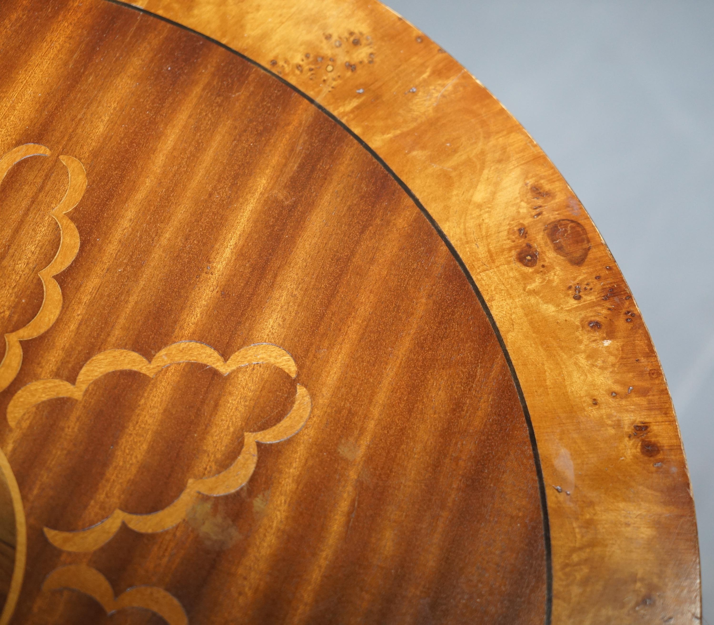 Sublime Pair of Burr Walnut Marquetry Inlay Large Side Tables Lion Paw Castors For Sale 14