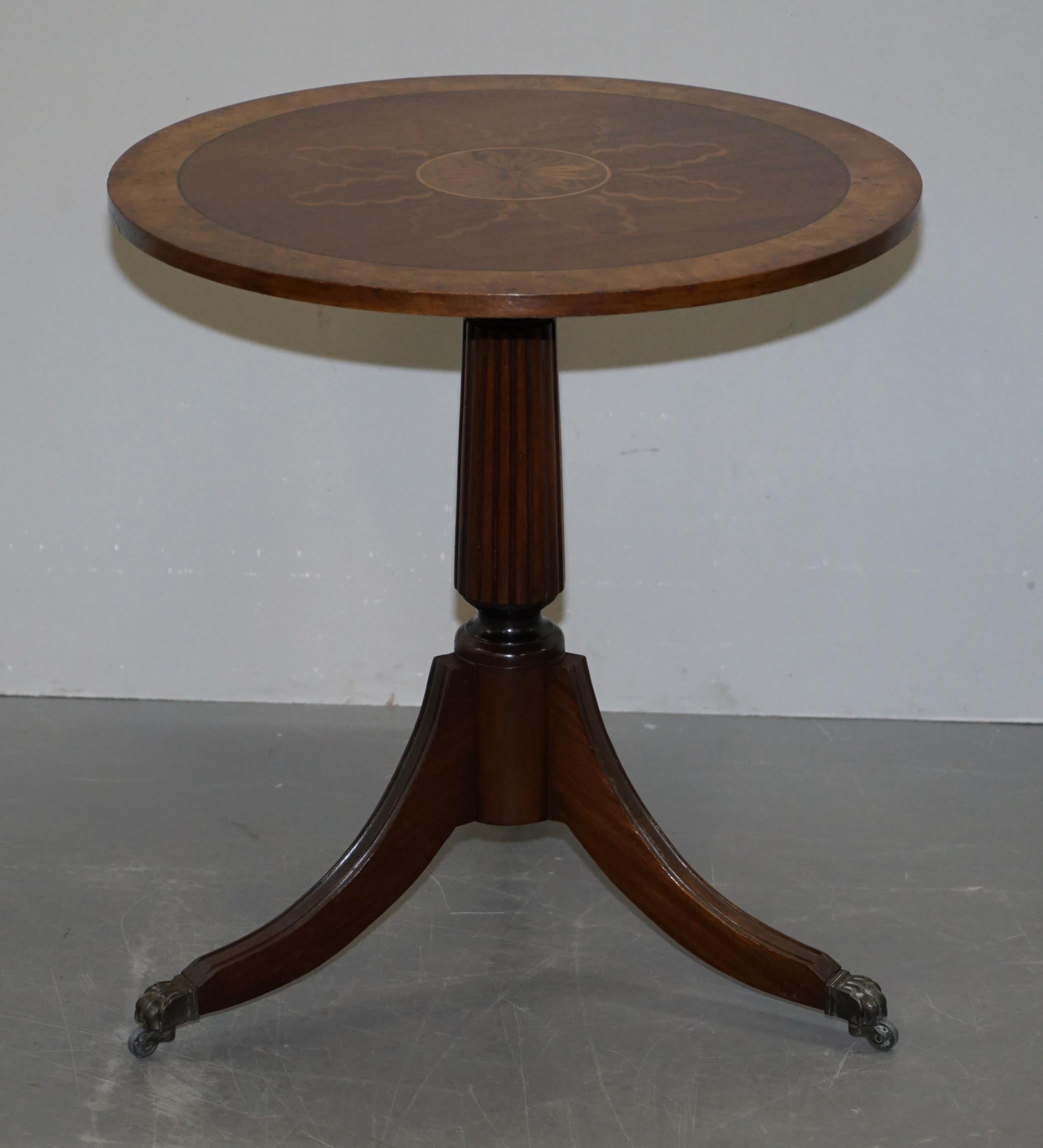 Victorian Sublime Pair of Burr Walnut Marquetry Inlay Large Side Tables Lion Paw Castors For Sale