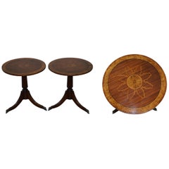 Sublime Pair of Burr Walnut Marquetry Inlay Large Side Tables Lion Paw Castors