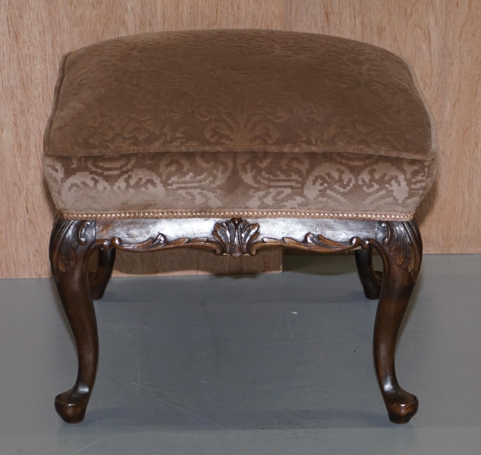 Upholstery Sublime Pair of circa 1860 Antique Victorian Footstools Stools Carved Hardwood For Sale