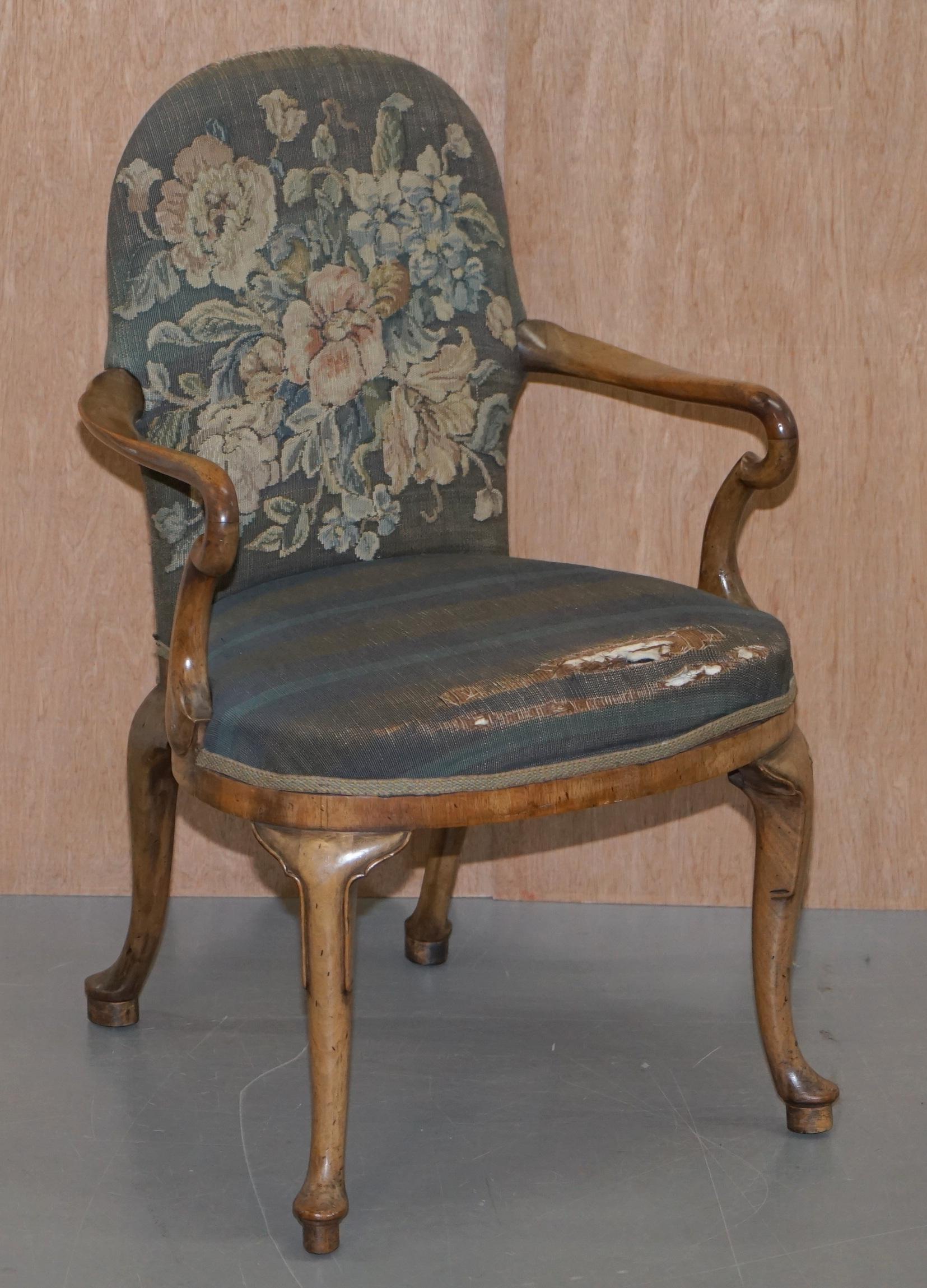 Sublime Pair of Early Victorian Original Upholstery English Walnut Armchairs 9