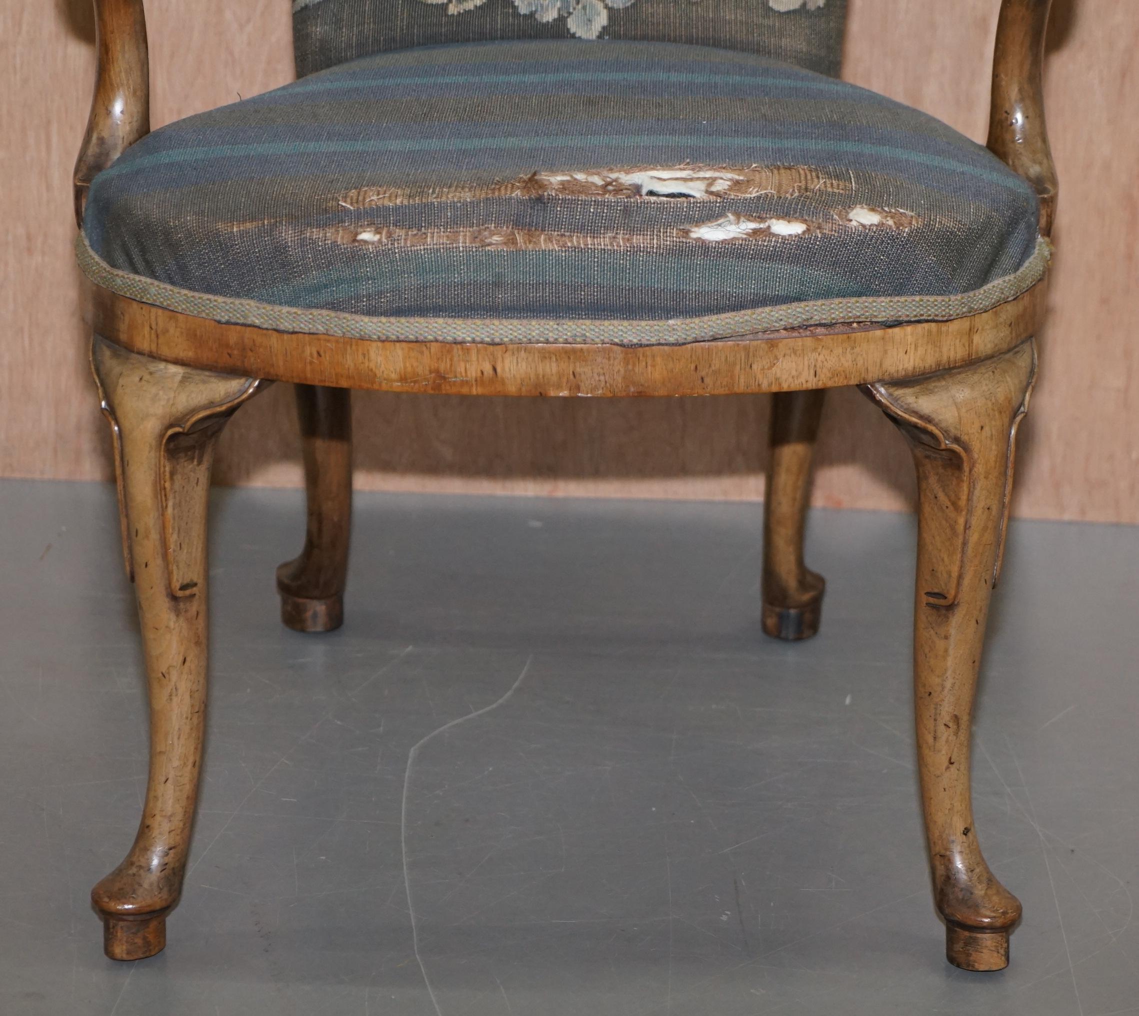 Sublime Pair of Early Victorian Original Upholstery English Walnut Armchairs 14