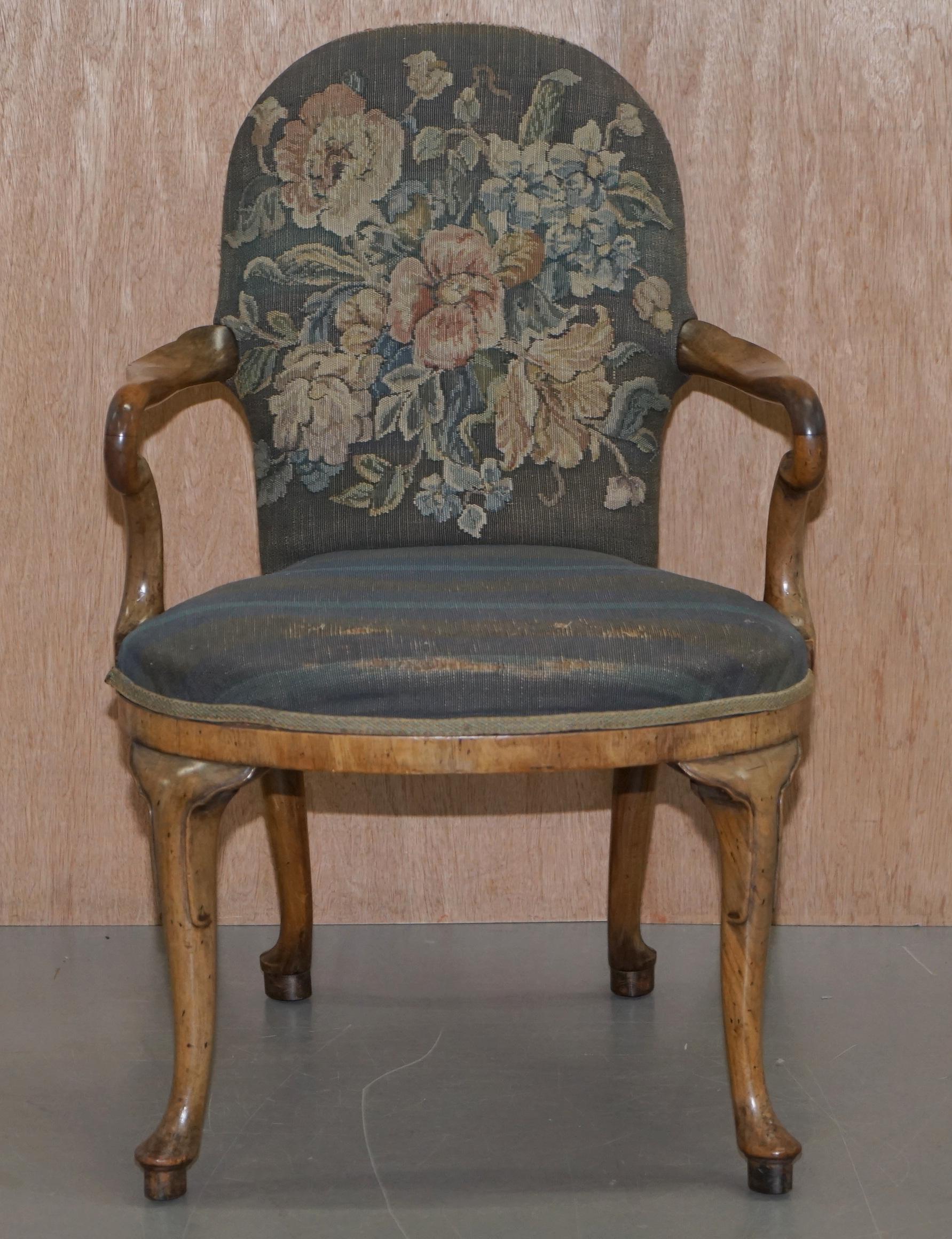 Hand-Crafted Sublime Pair of Early Victorian Original Upholstery English Walnut Armchairs