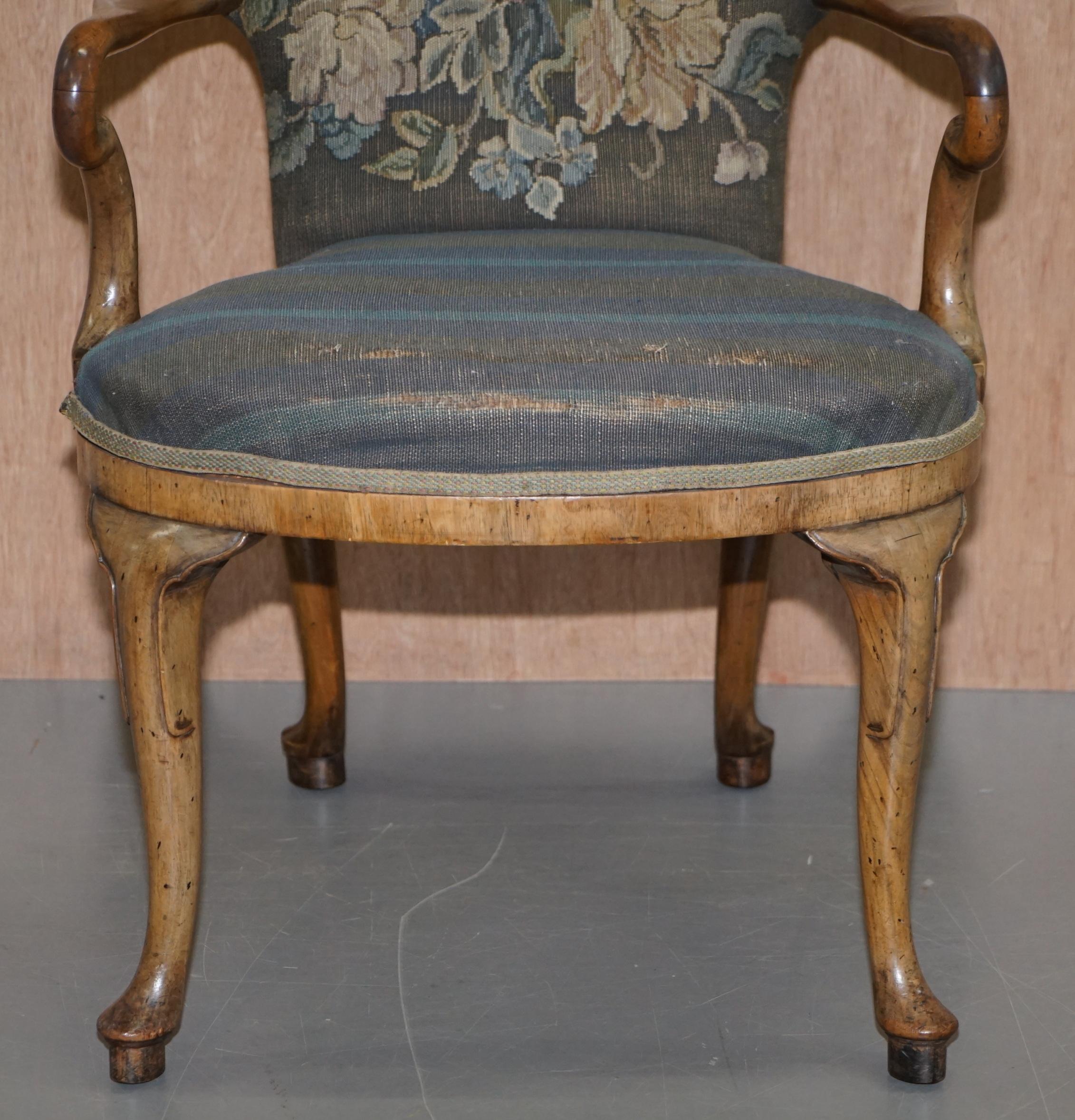Sublime Pair of Early Victorian Original Upholstery English Walnut Armchairs 3