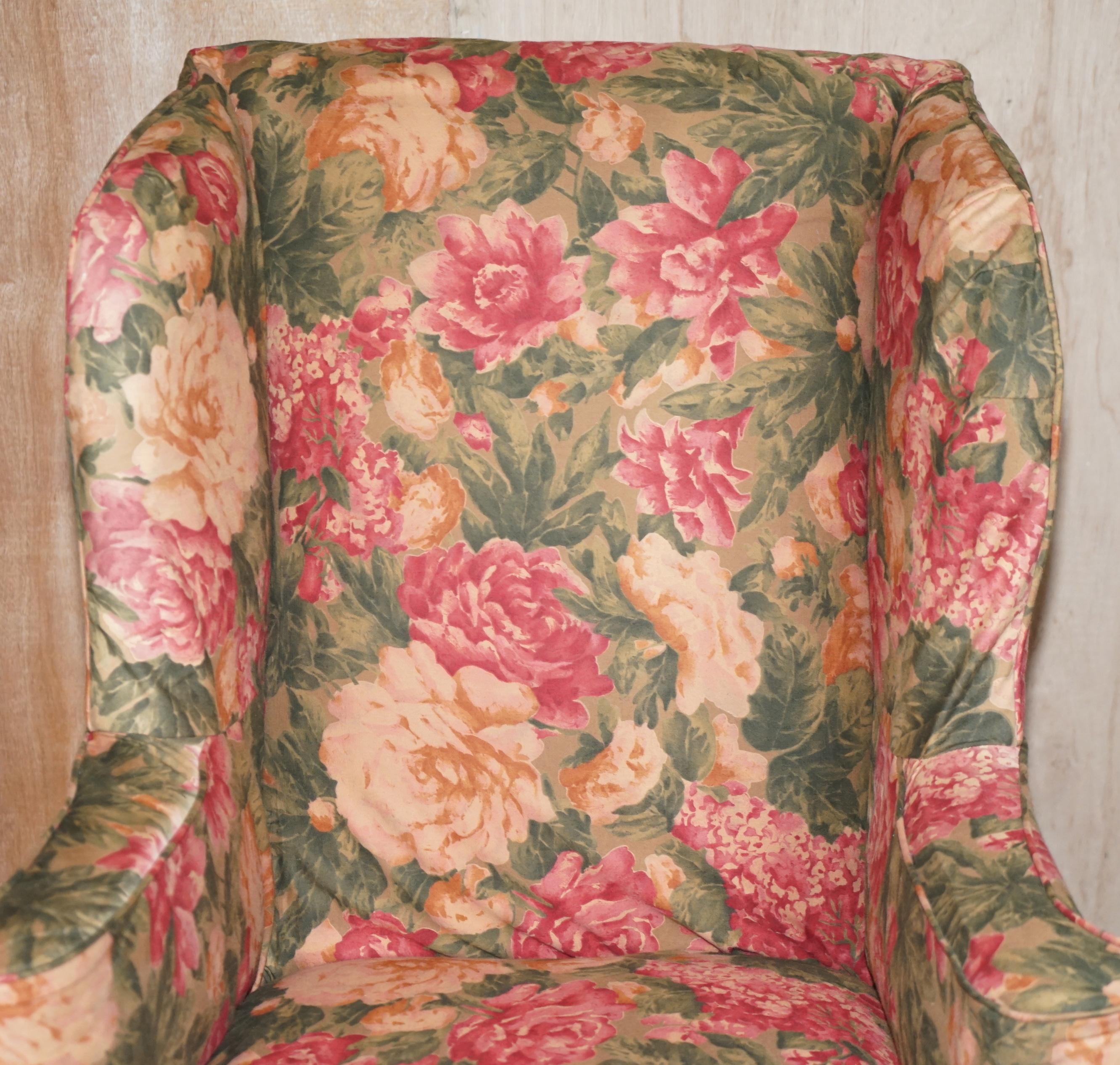 Upholstery Sublime Pair of Howard & Son's William Morris Walnut Framed Wingback Armchairs For Sale