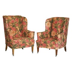 Antique Sublime Pair of Howard & Son's William Morris Walnut Framed Wingback Armchairs