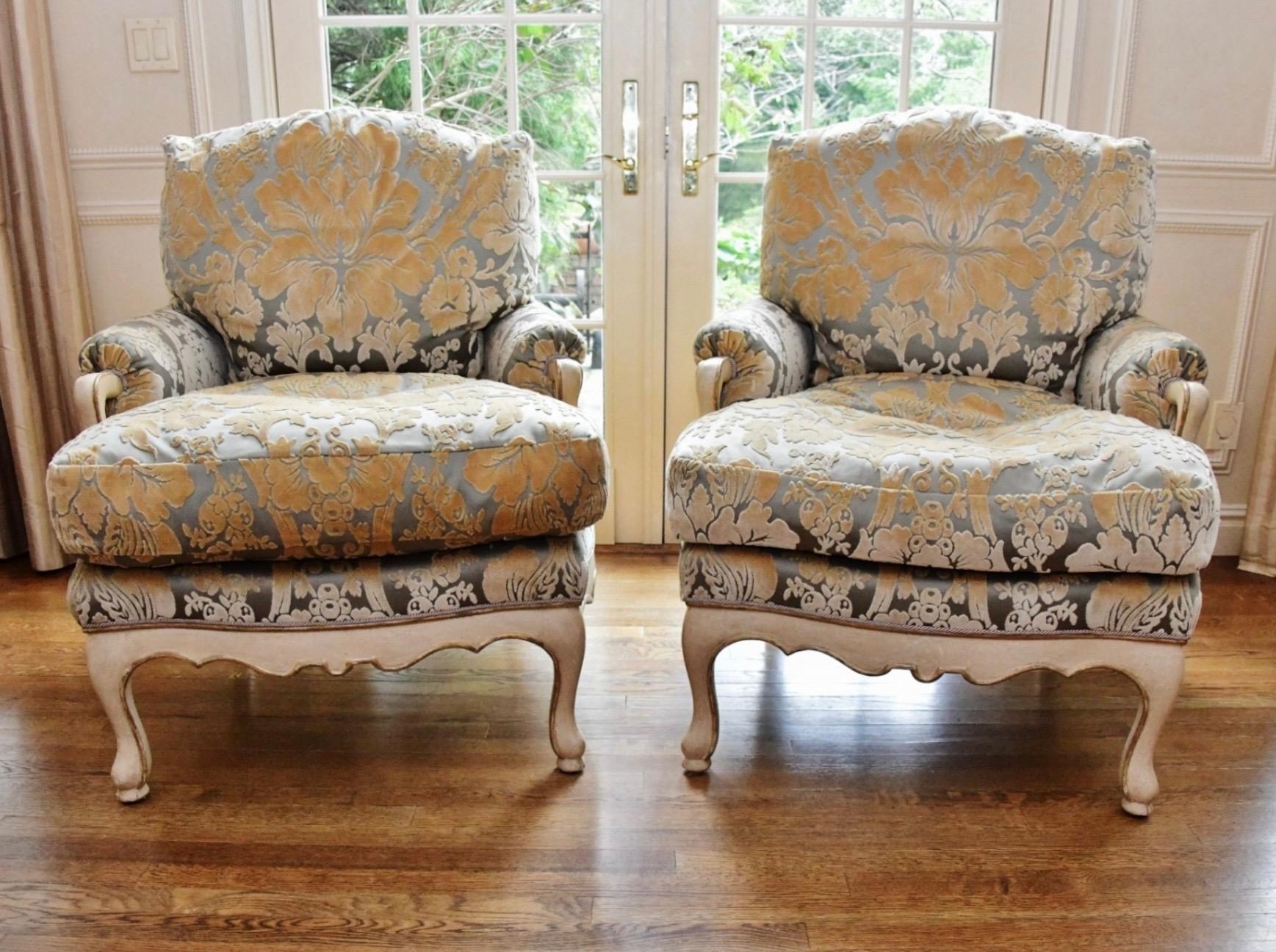 Sublime Pair of J Robert Scott French Country Bergere Club Chairs 1
