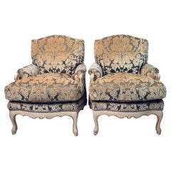 Sublime Pair of J Robert Scott French Country Bergere Club Chairs