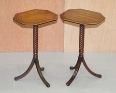 Sublime Pair of Large Regency 1810 Side Tables with High Tripod Twisted Bases