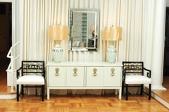 Sublime Pair of Neoclassical Lamps in Sultanabad Blue by Marbro, circa 1960