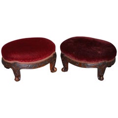 Antique Sublime Pair of Original George II circa 1760 English Small Footstools Rare Find