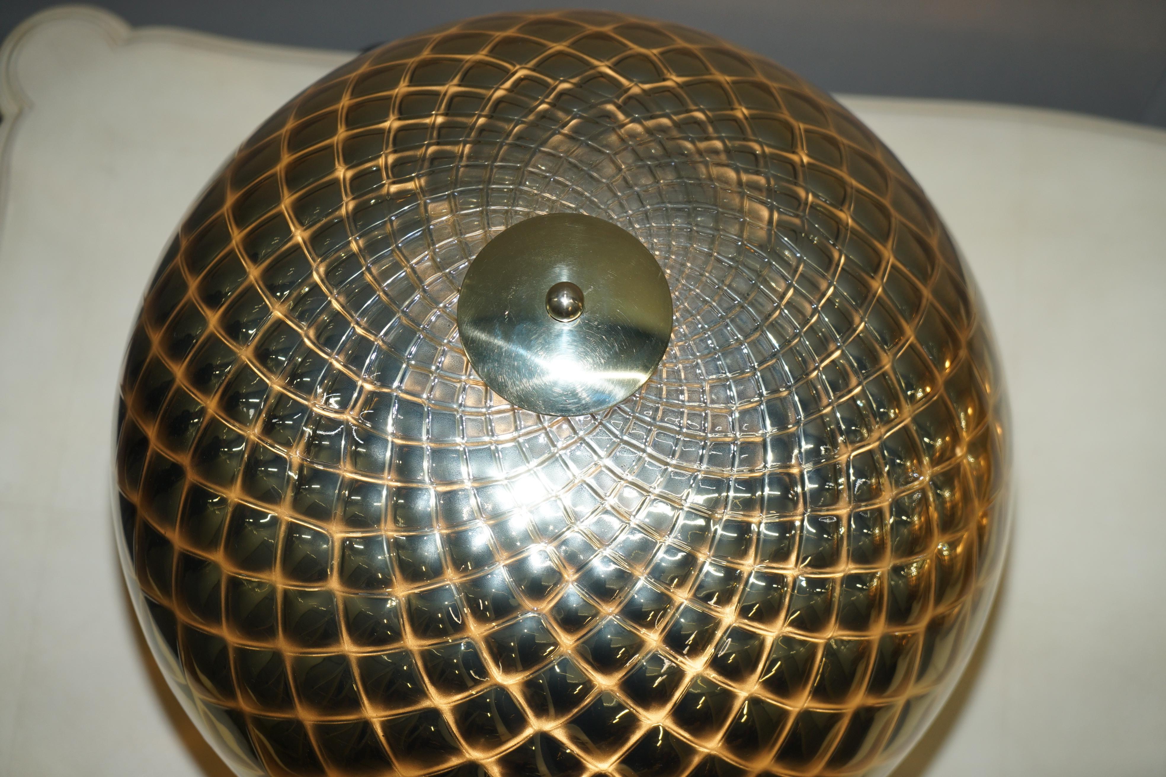 Sublime Pair of Original Murano Glass Diamond Patina Sphere Gold Tables Lamps For Sale 5