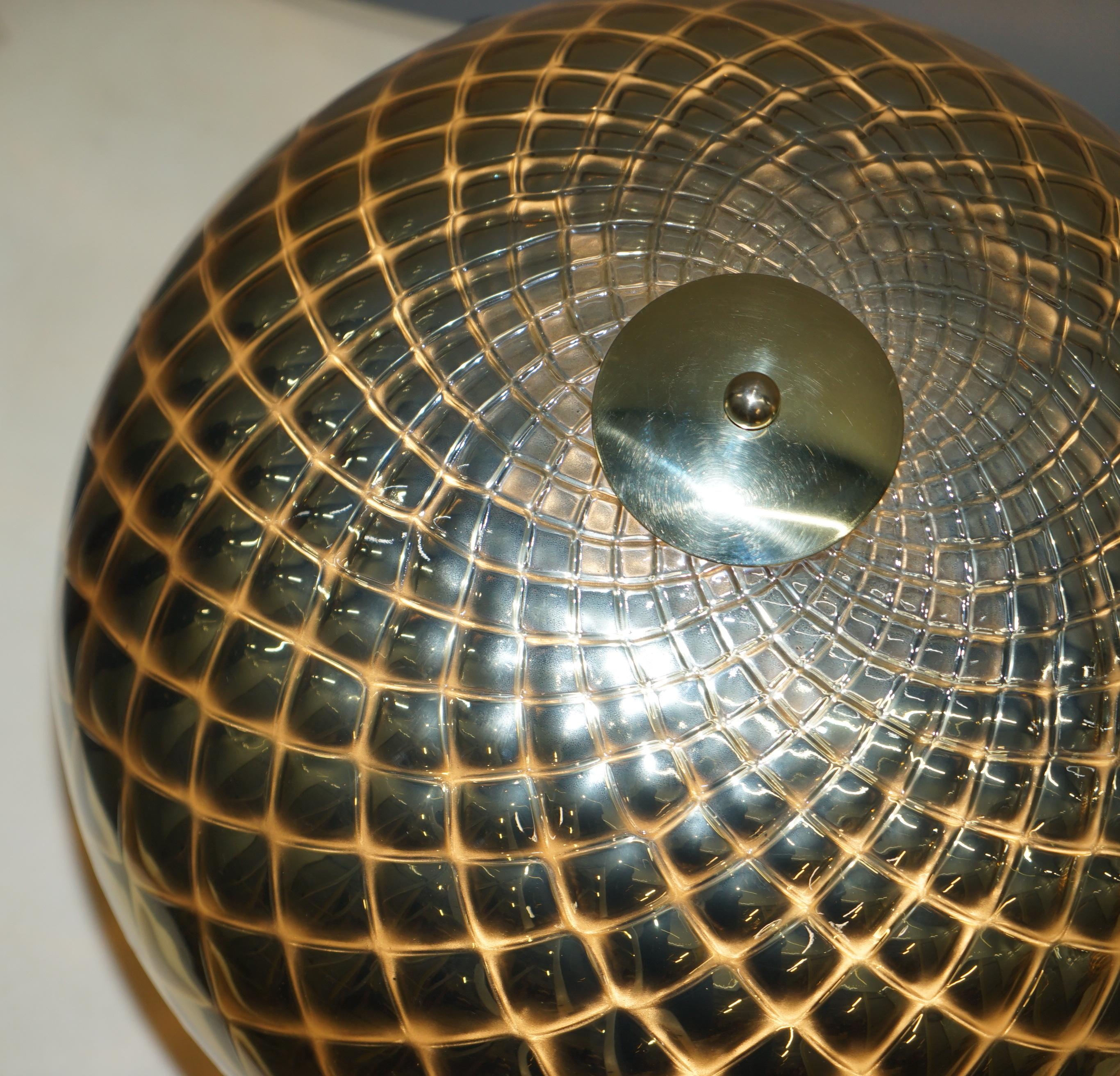 Sublime Pair of Original Murano Glass Diamond Patina Sphere Gold Tables Lamps For Sale 6