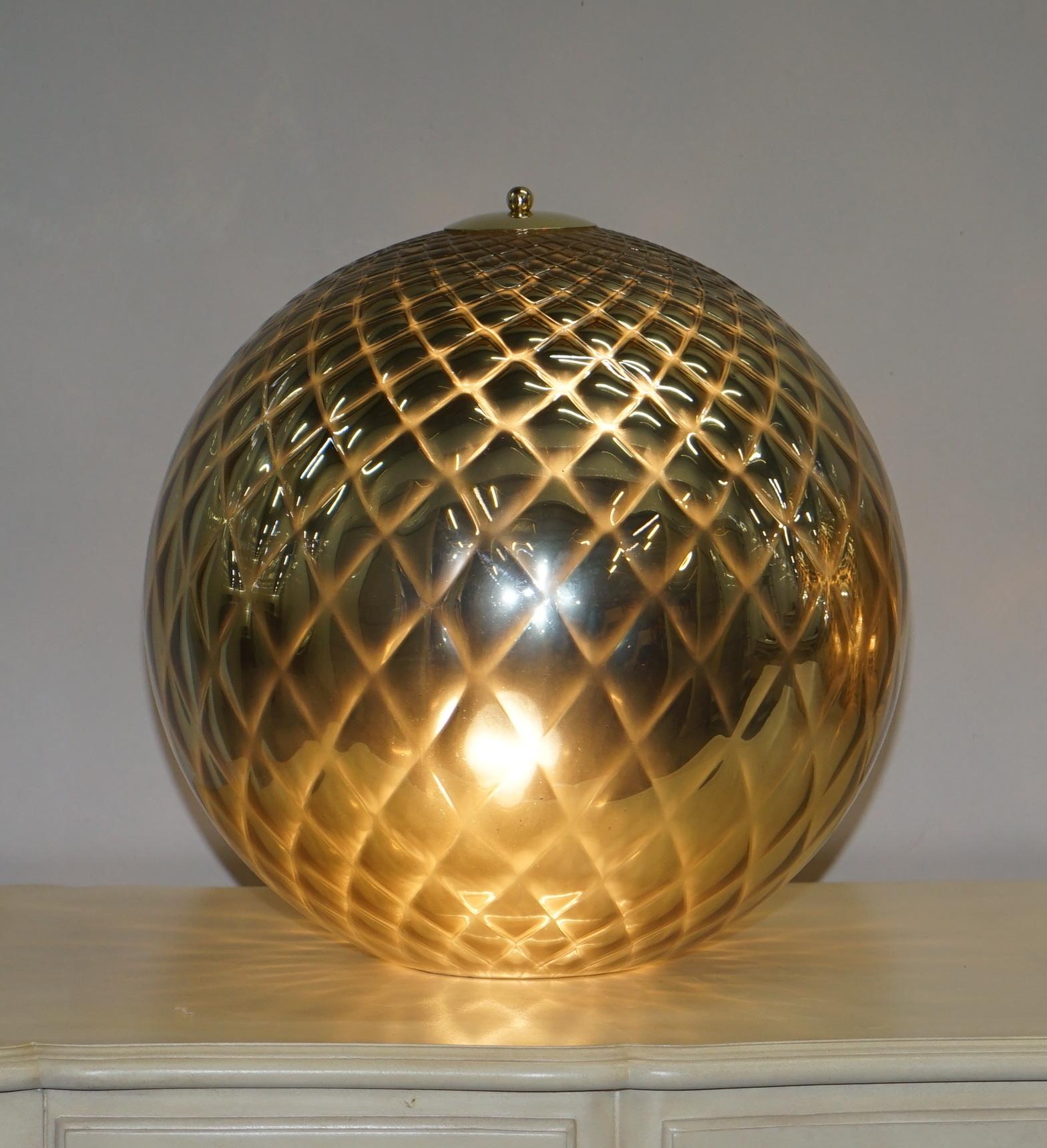 Italian Sublime Pair of Original Murano Glass Diamond Patina Sphere Gold Tables Lamps For Sale
