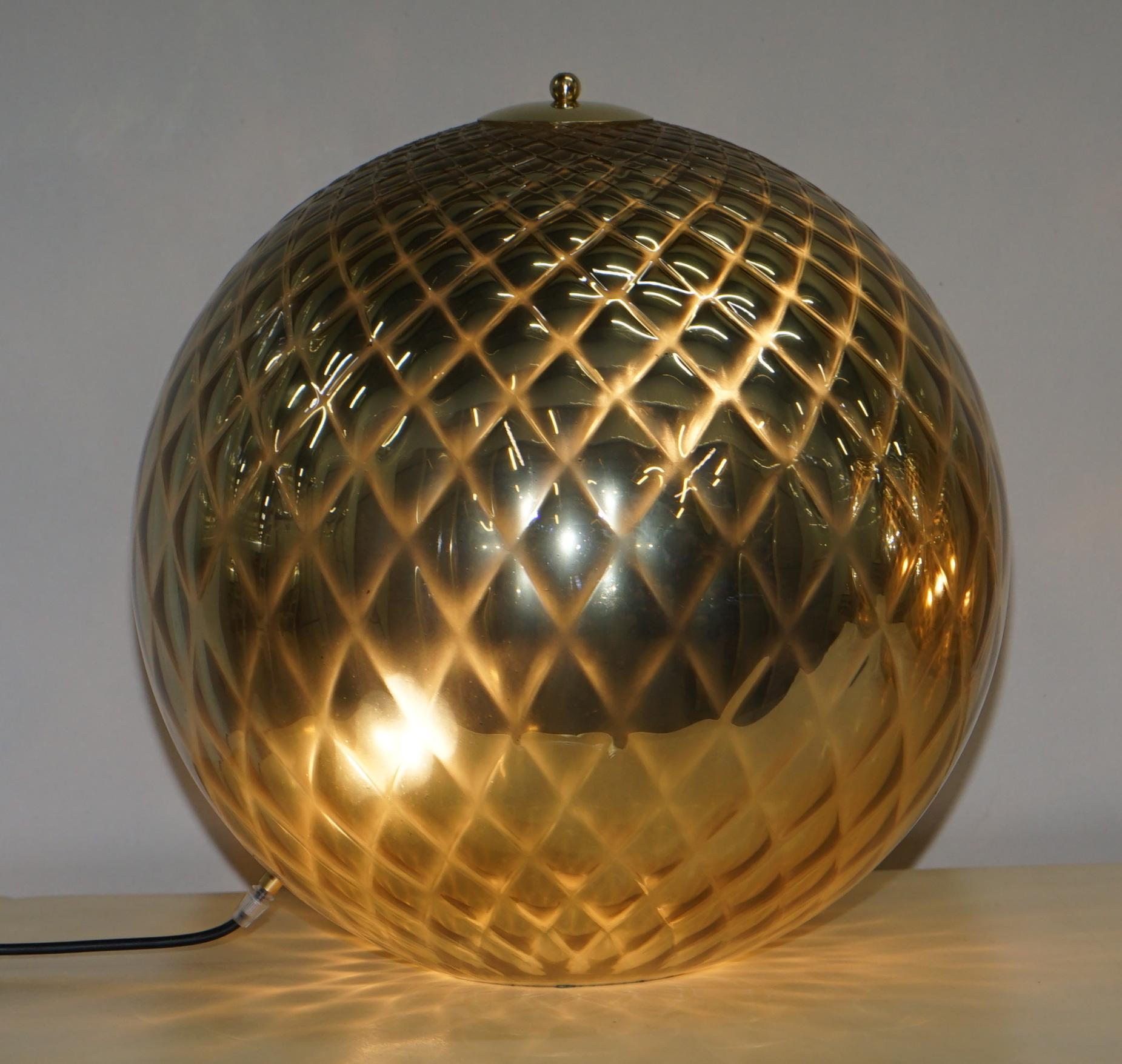 Sublime Pair of Original Murano Glass Diamond Patina Sphere Gold Tables Lamps For Sale 1