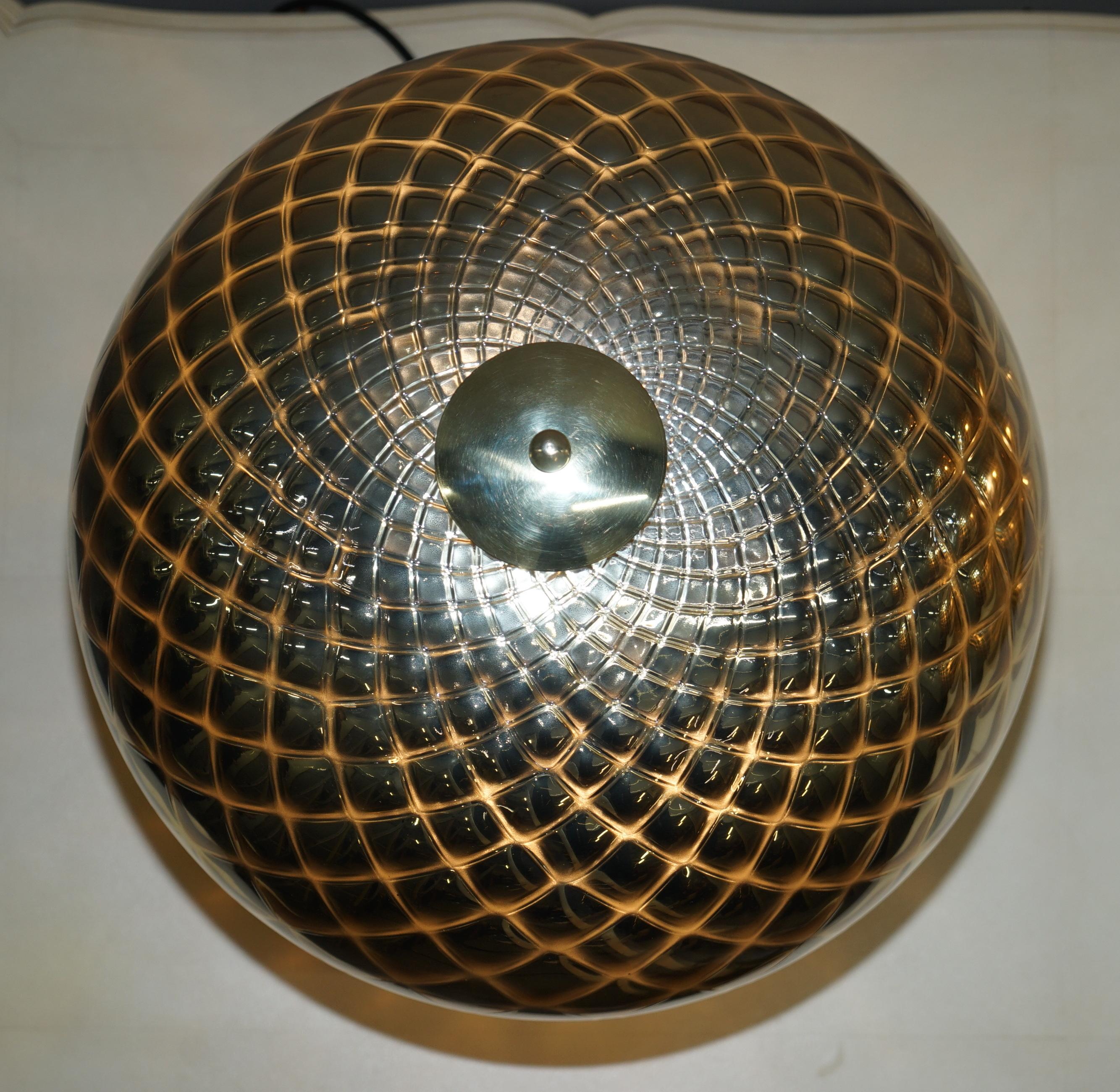 Sublime Pair of Original Murano Glass Diamond Patina Sphere Gold Tables Lamps For Sale 3