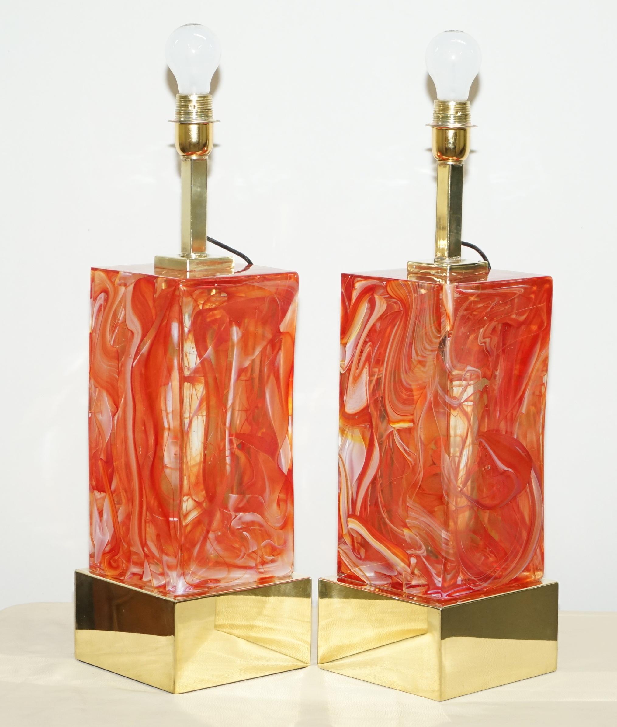 We are delighted to this stunning pair of original Murano solid glass large table lamps with marble finish throughout

These lamps are part of a large selection of Murano lamps that have come straight from the Island of Murano directly to me, I