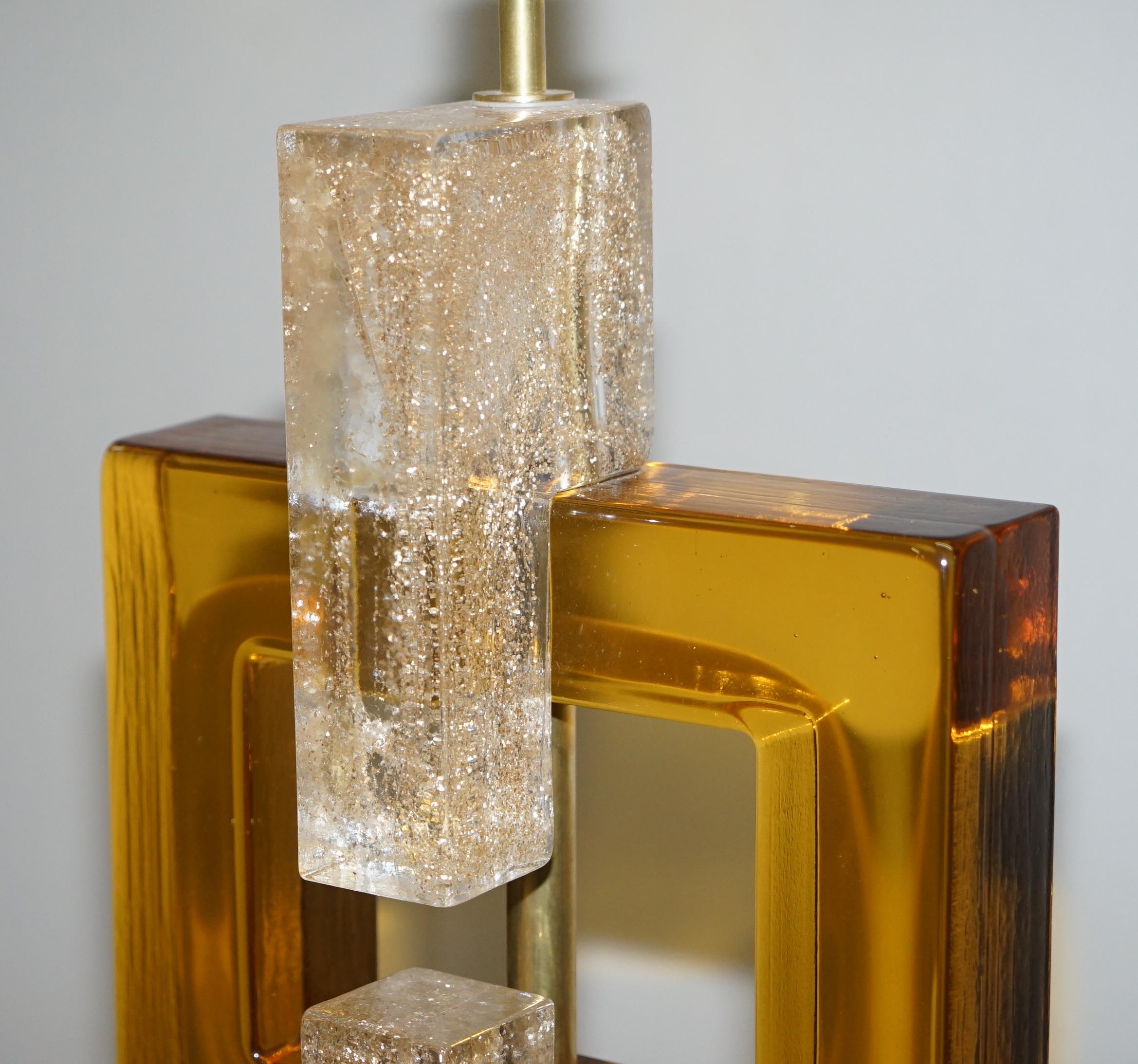 Italian Sublime Pair of Original Murano Glass Modernist Solid Heavy Large Table Lamps