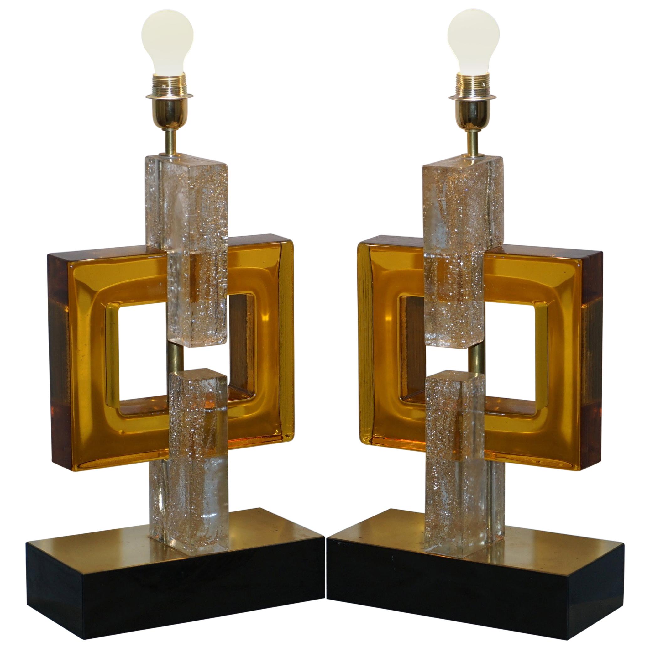 Sublime Pair of Original Murano Glass Modernist Solid Heavy Large Table Lamps