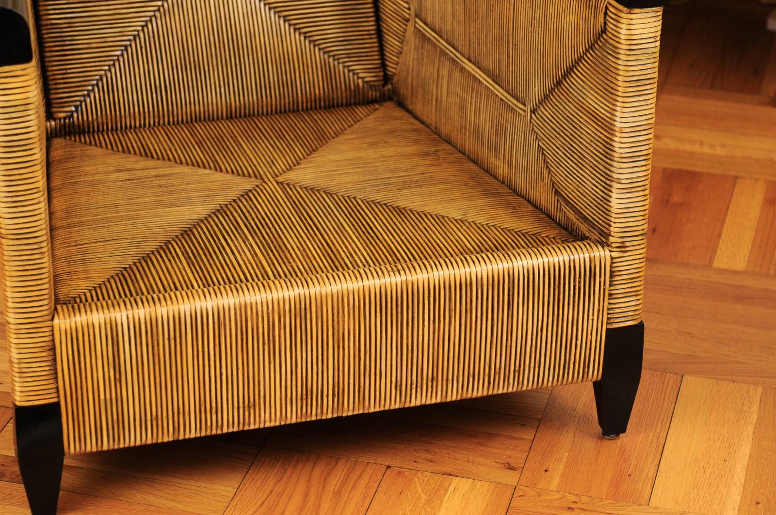 Sublime Pair of Rush Cane and Mahogany Loungers by John Hutton for Donghia 4