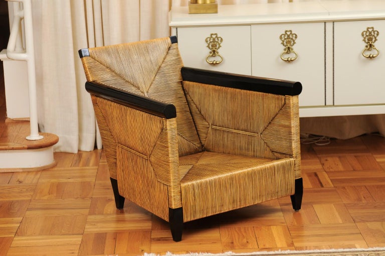 Unknown Sublime Pair of Rattan and Mahogany Loungers by Hutton for Donghia, circa 1995 For Sale